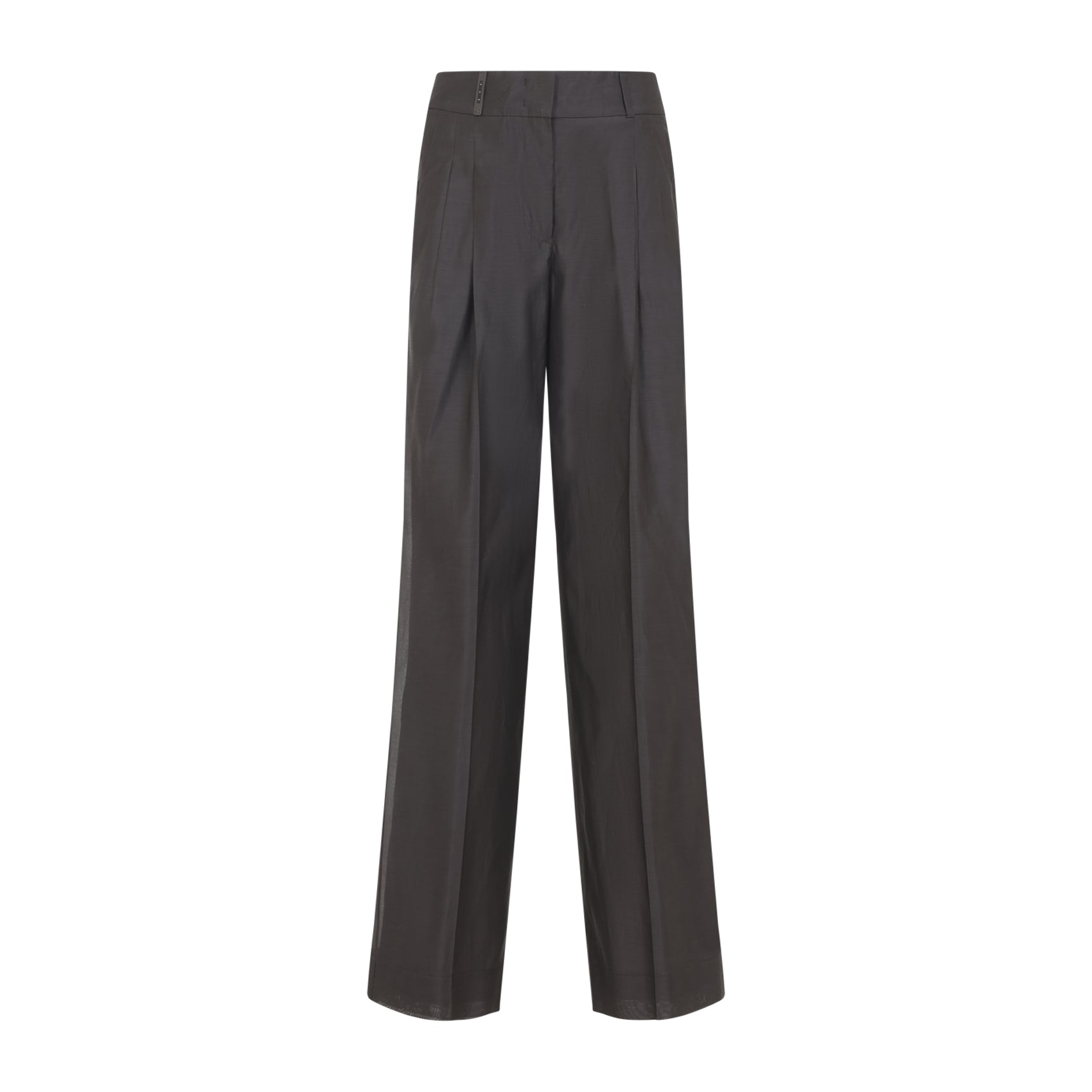 Brown Cotton-Silk Blend Straight-Leg Trousers