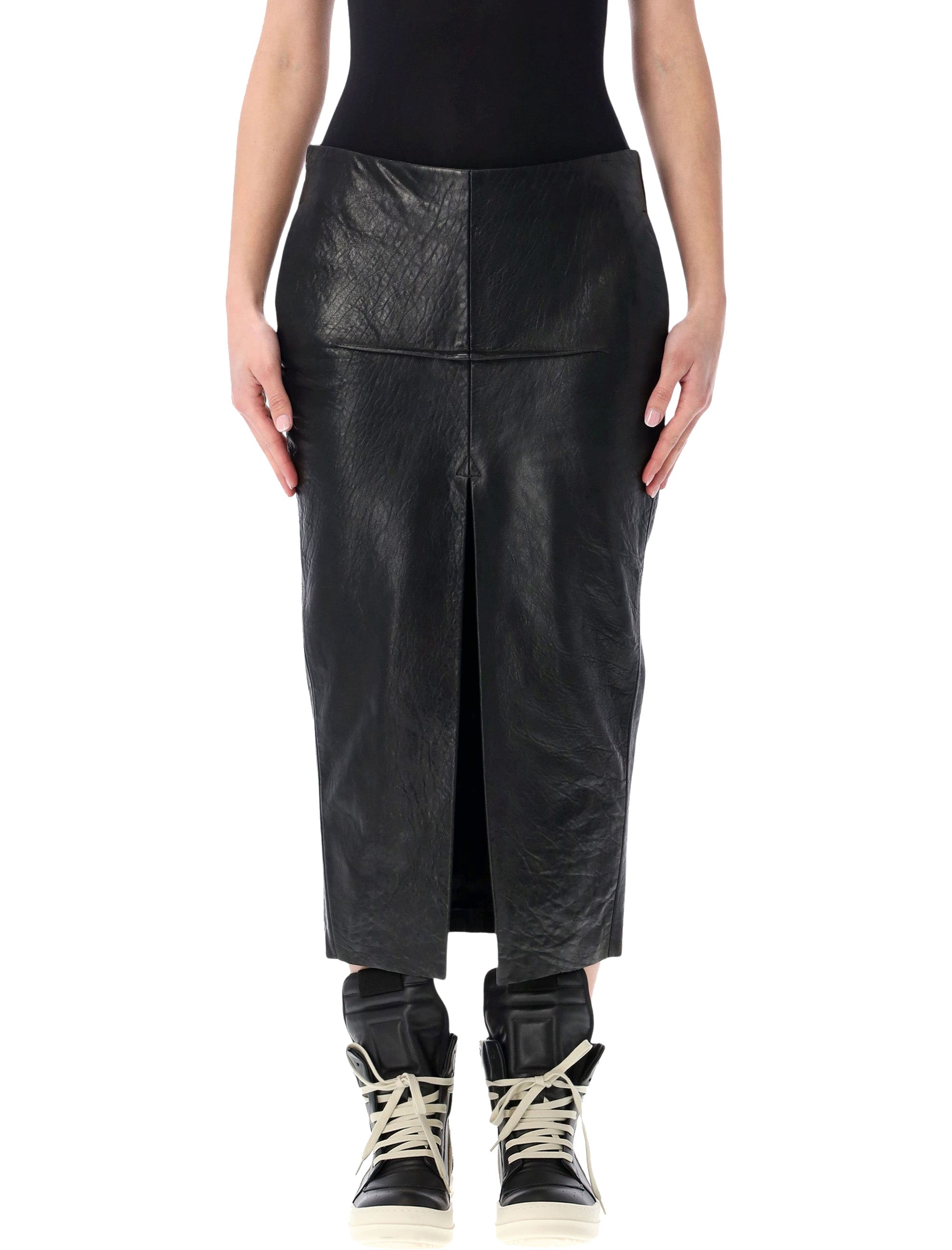 Calf Sliced Leather Skirt