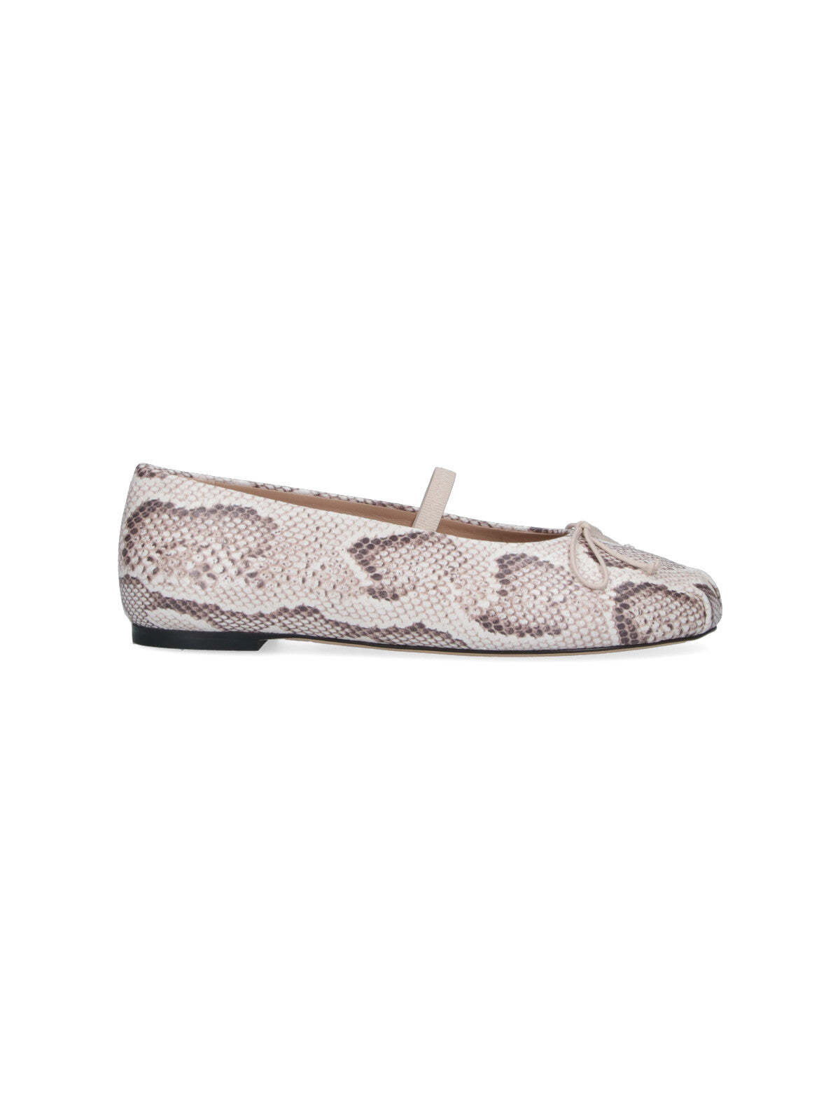 Cream Prima Bow Snake Print Ballerinas