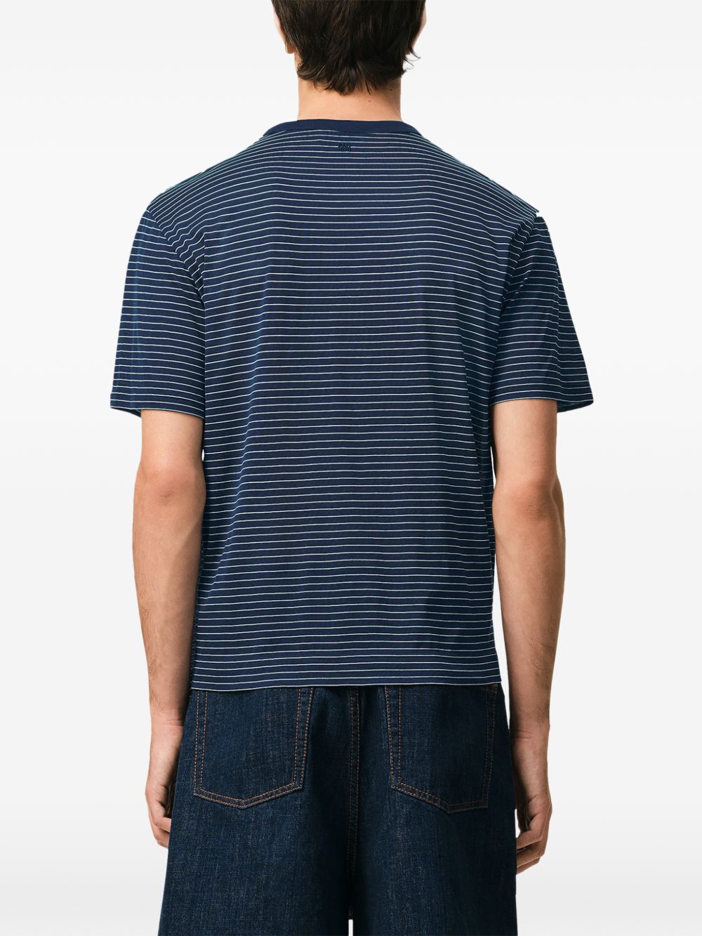 Ink Blue/White Striped Embroidered T-Shirt