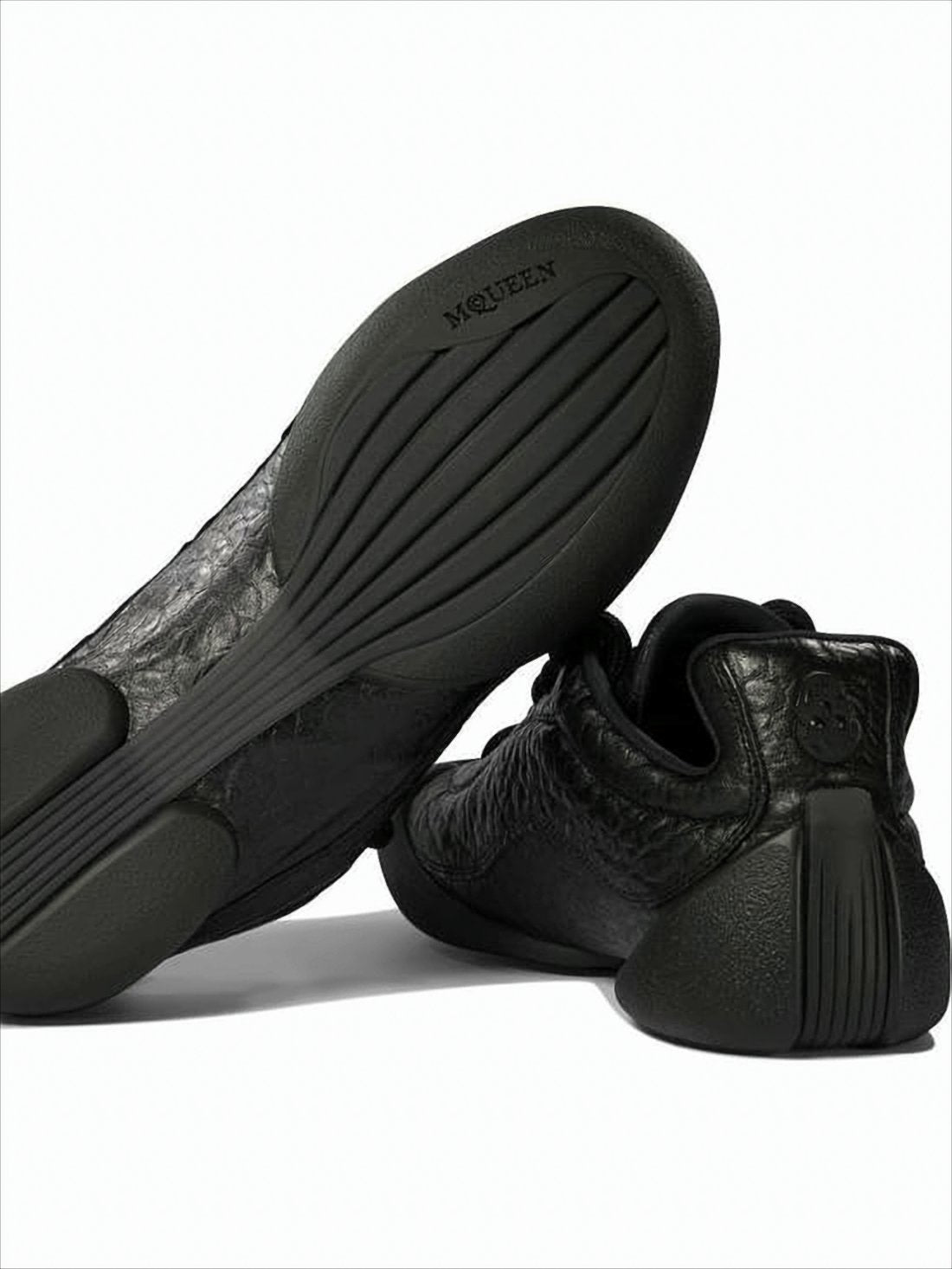 Textured Leather Sneakers with Sculpted Rubber Sole