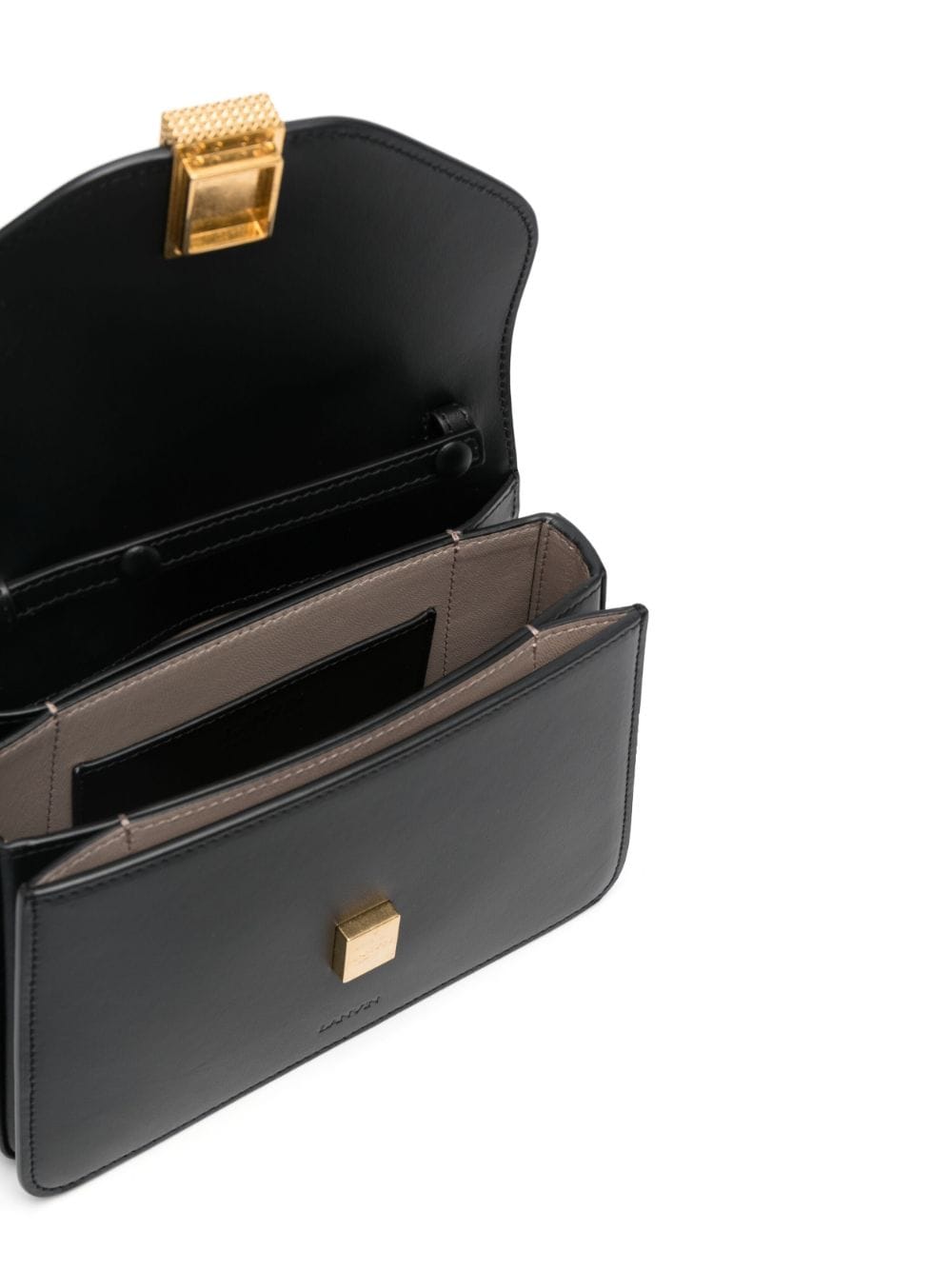 Concerto Crossbody Bag In Smooth Black Calf Leather With Gold Hardware