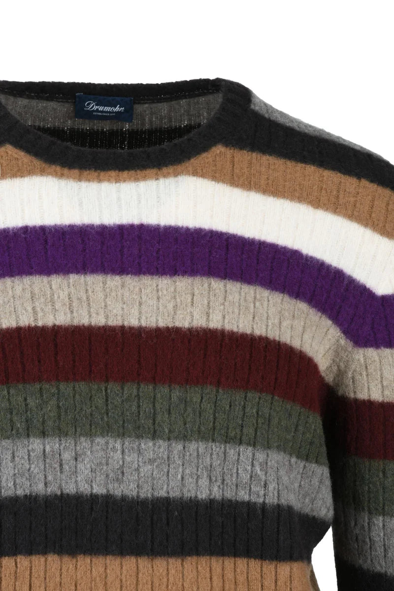 Lambskin Crew Neck Pullover - Brown/Bordeaux