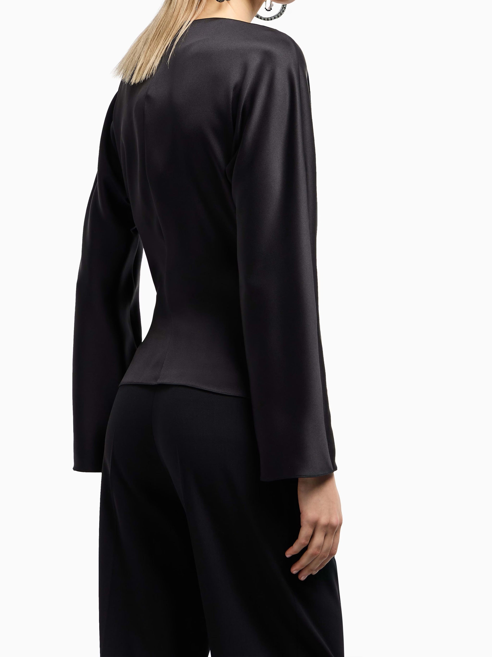 Draped V-Neck Double Silk Satin Shirt