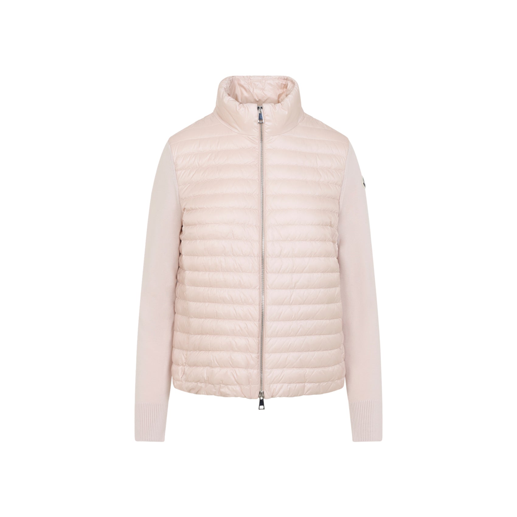 Quilted Casual Jacket With Knit Sleeves And High Collar