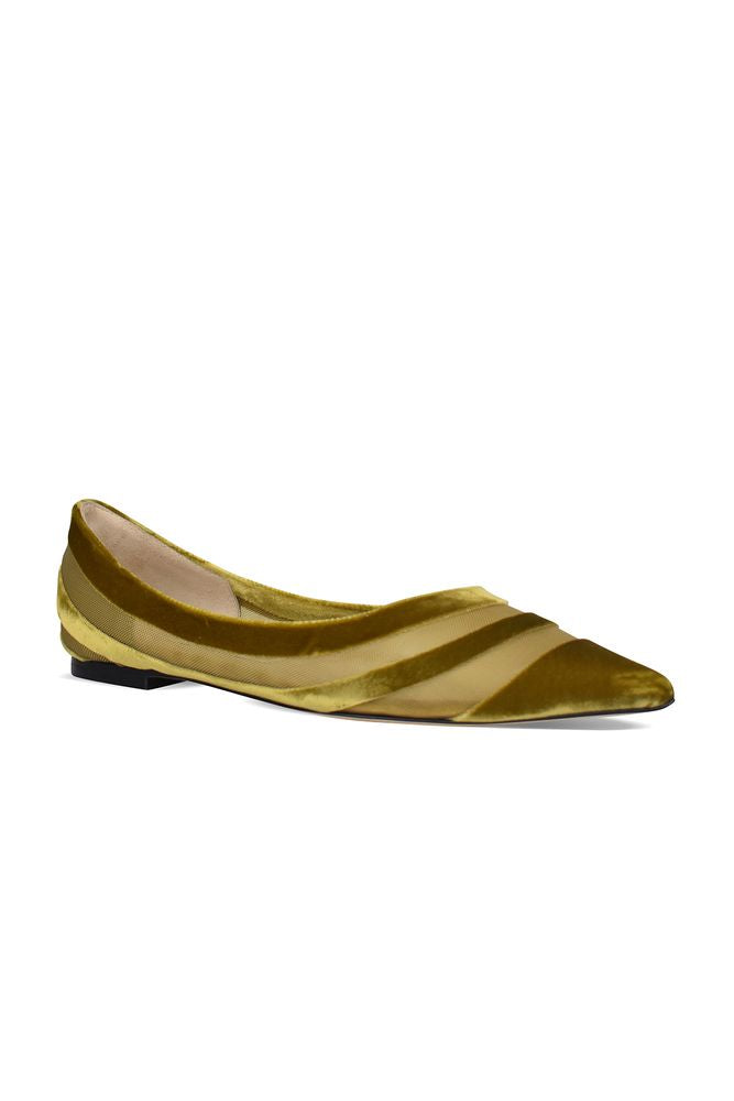 Lime-Green Velvet And Fishnet Ballerinas