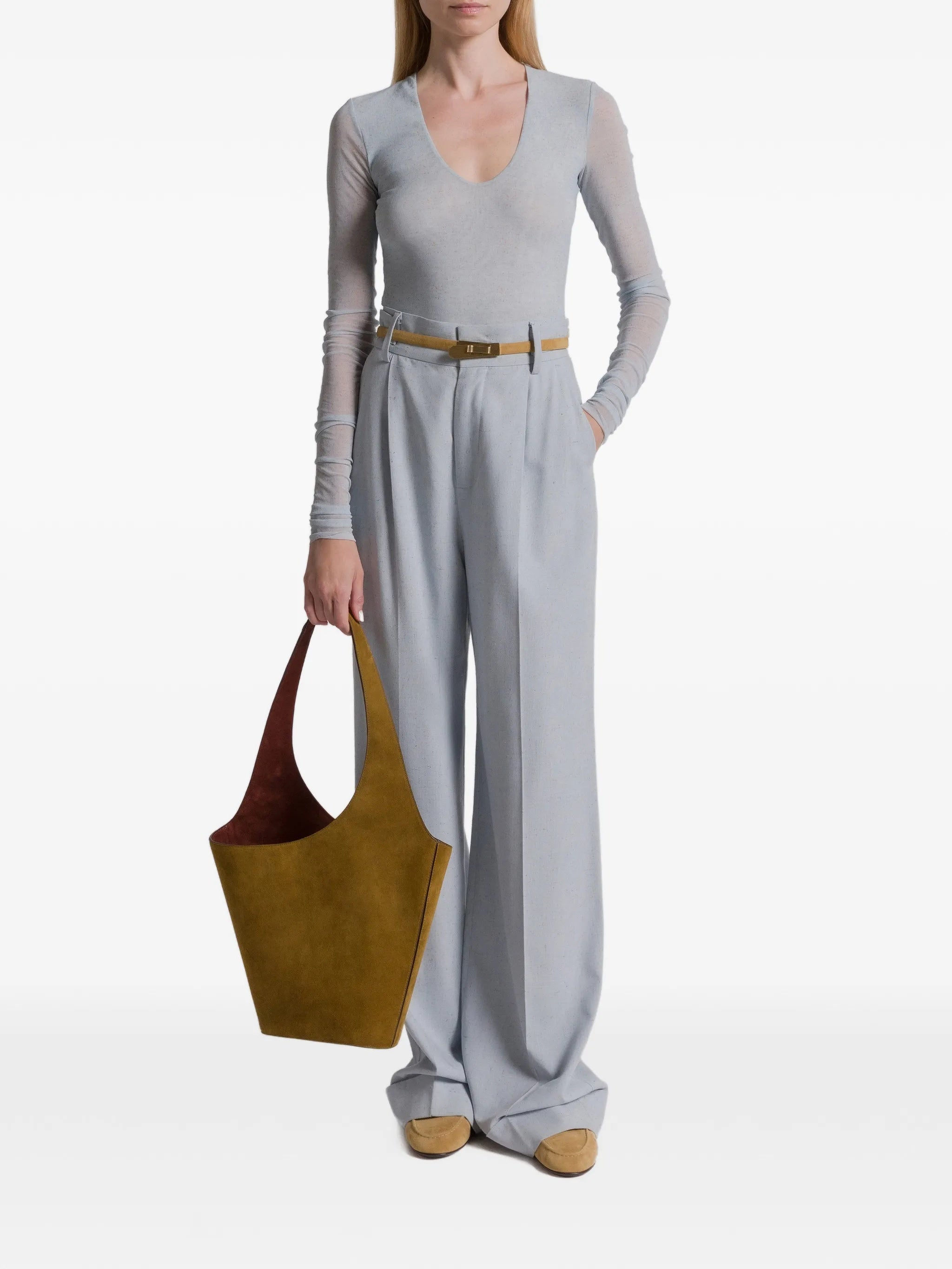 Blue Pantalone High-Waisted Wide-Leg Viscose Trousers