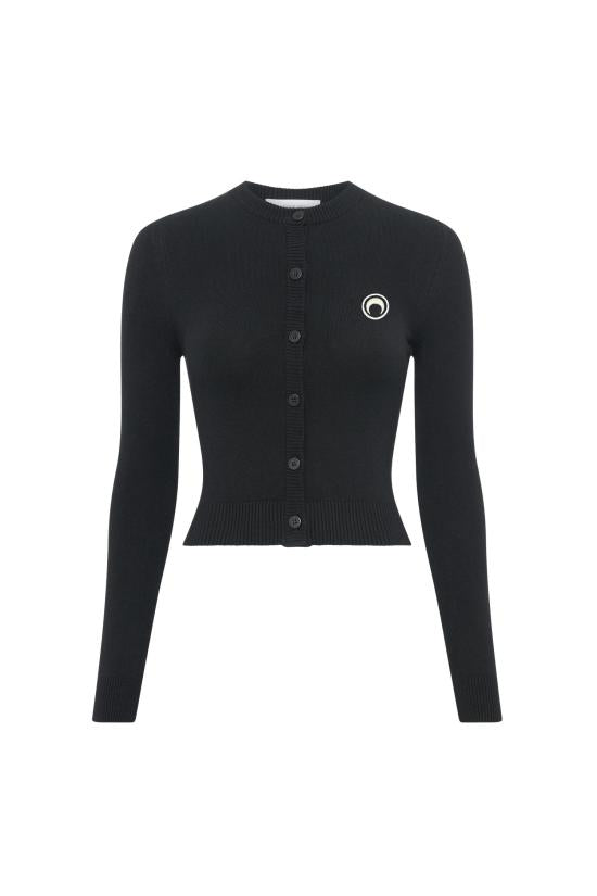 Cropped Long-Sleeved Cardigan with Button-Down Front and Embroidered Logo