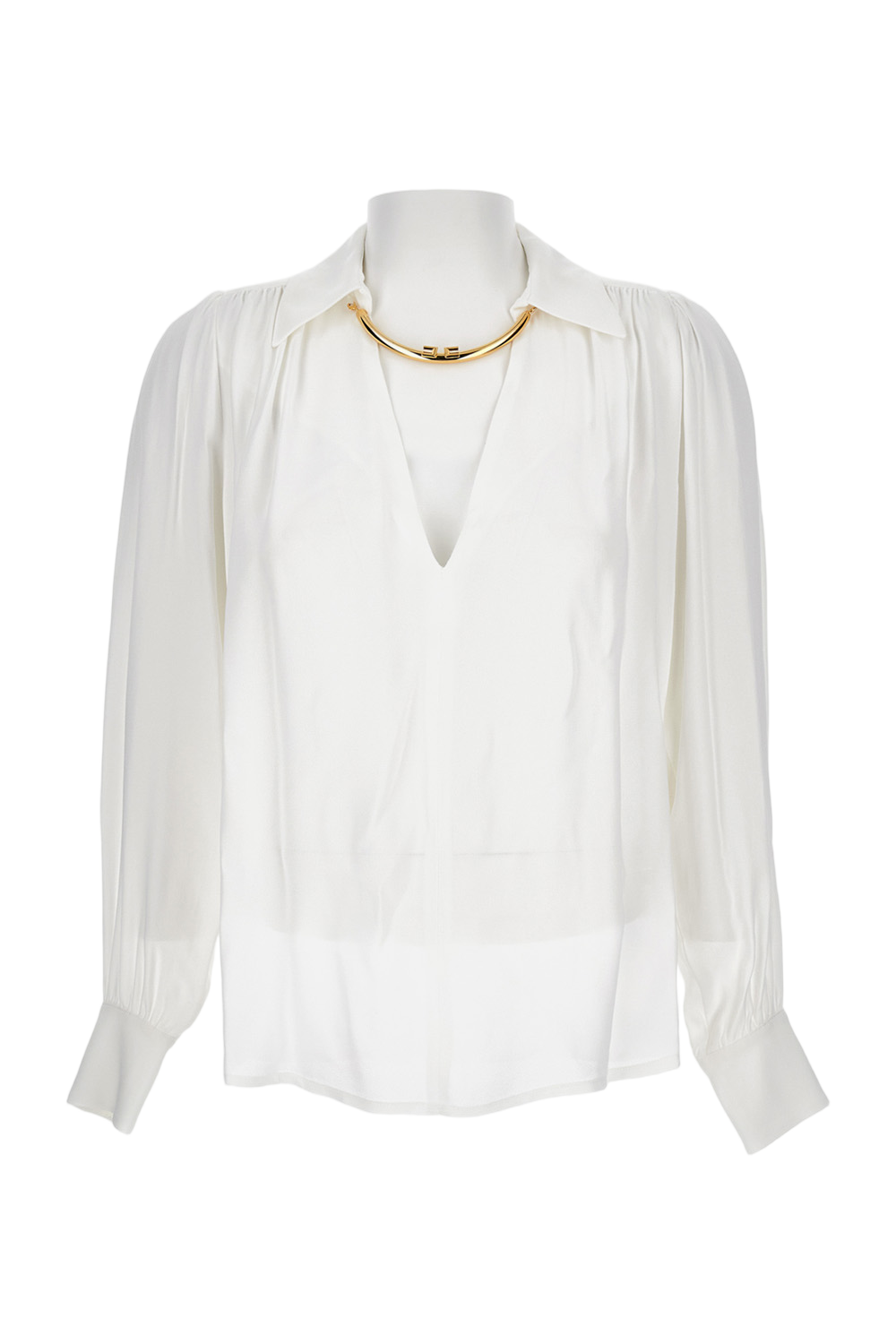 Viscose Shirt with Jeweled Crew Neck Detail