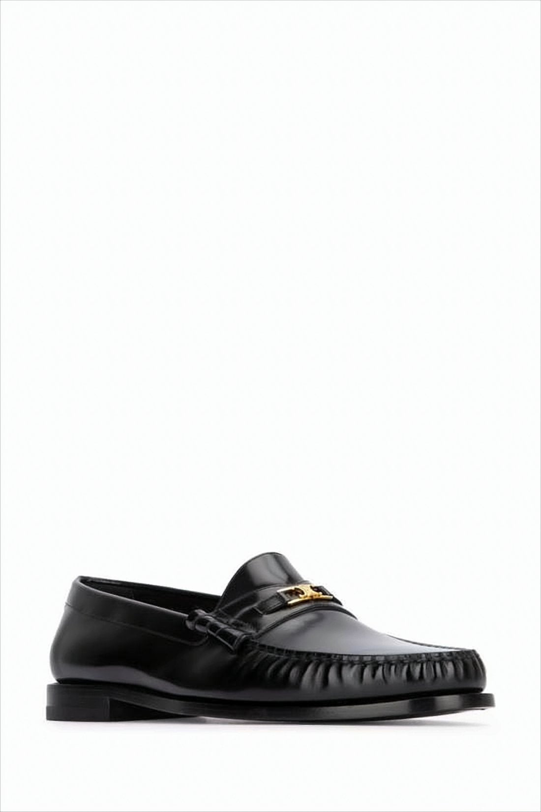 Smooth Leather Loafers with Polished Finish and Metallic Accent