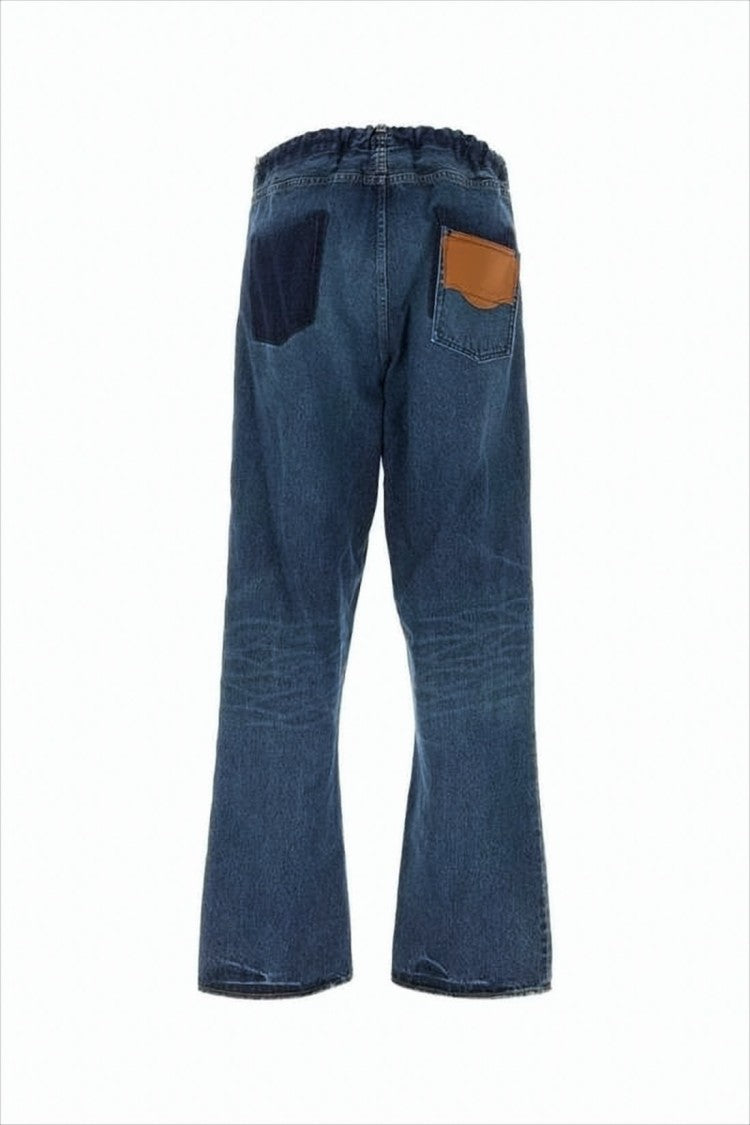 Relaxed Fit Denim Pants With Unique Patch Pockets