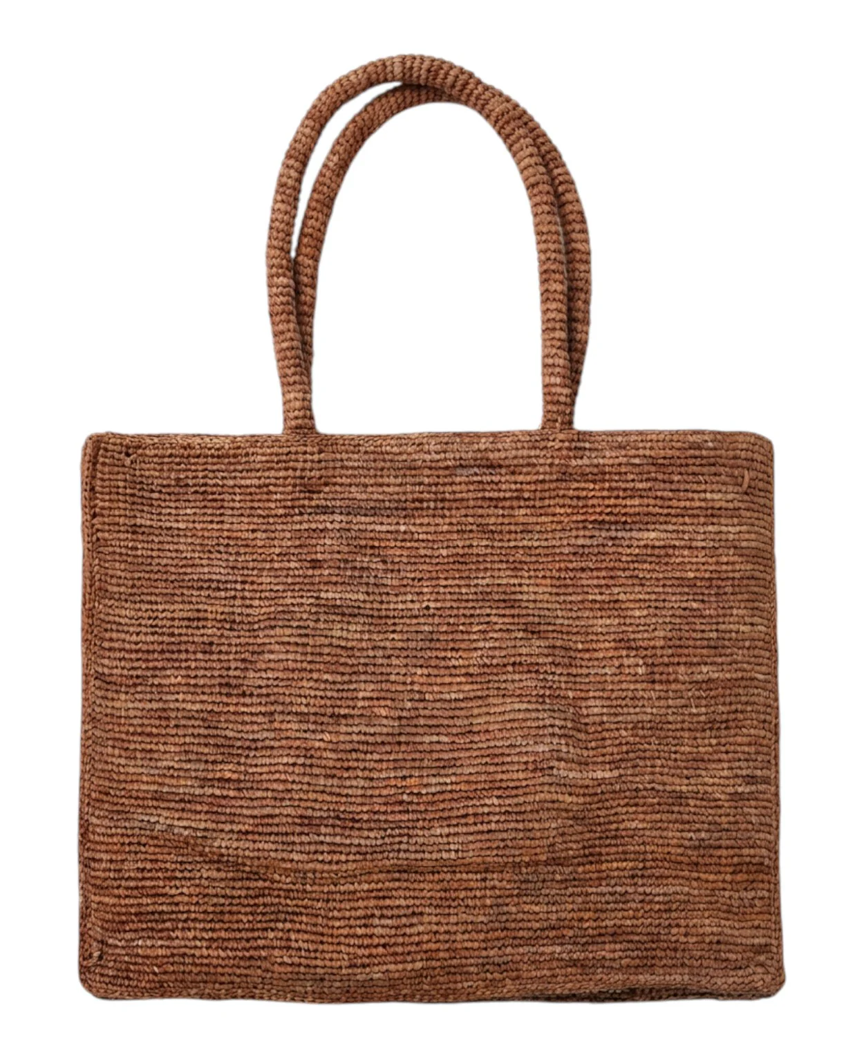 Textured Brown Woven Tote Bag with Embroidered Statement