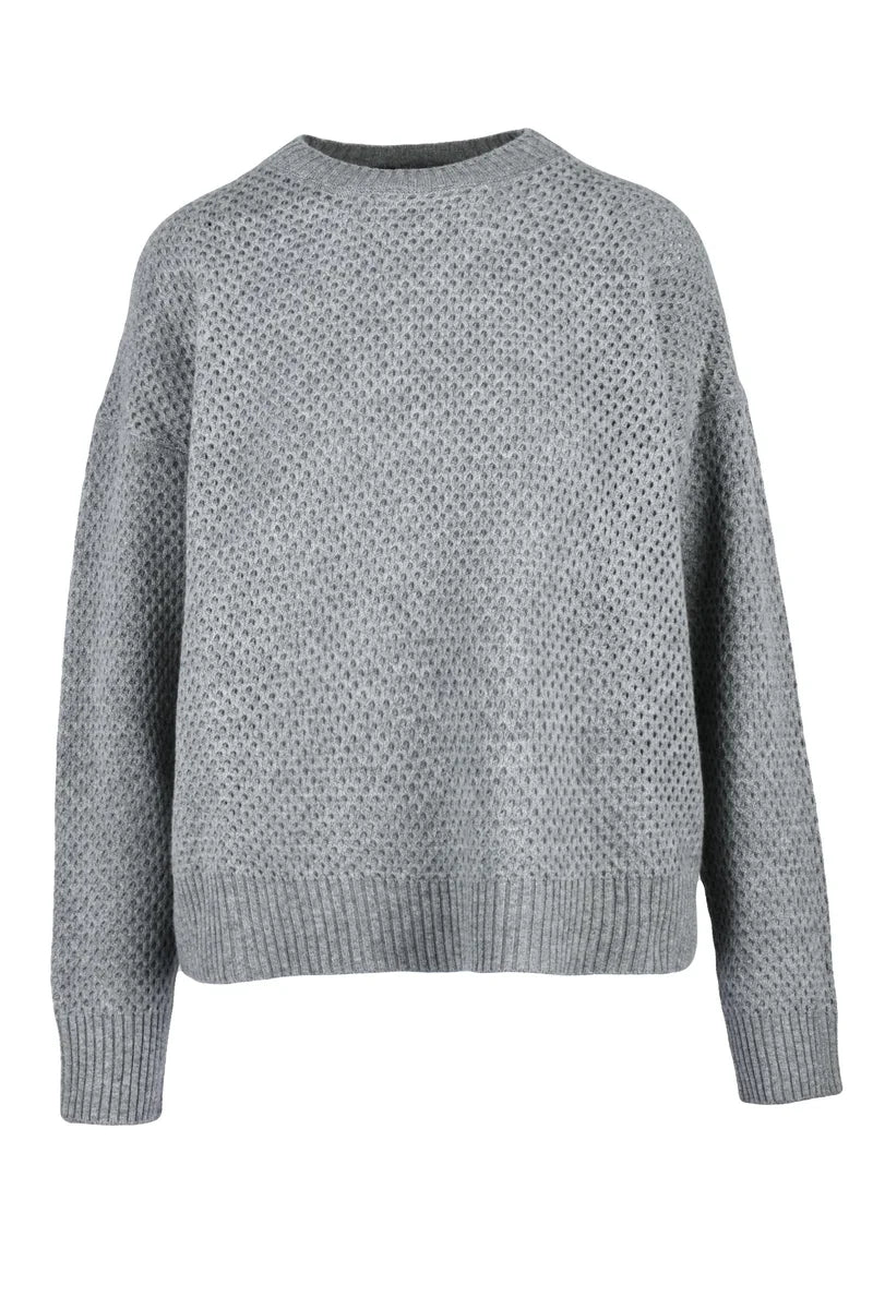 Crew Neck Wool Silk Cashmere Sweater - Grey