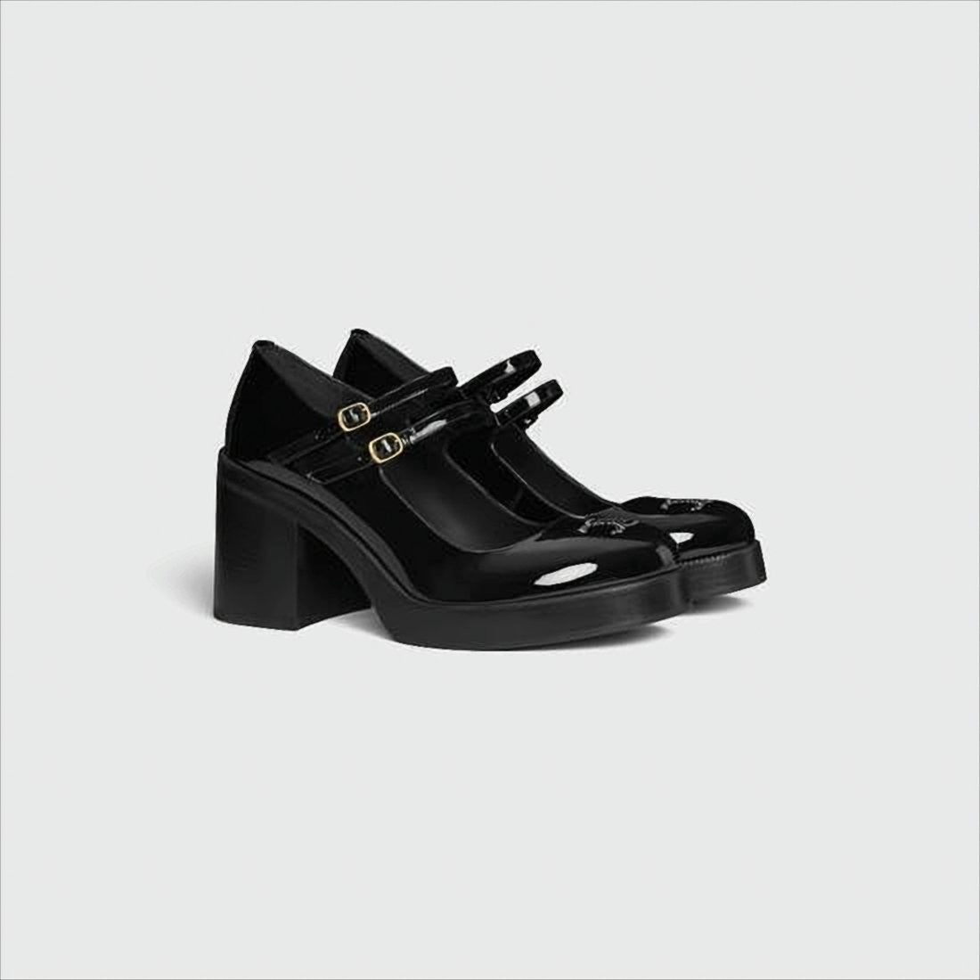 Glossy Black Patent Leather Pumps with Block Heel