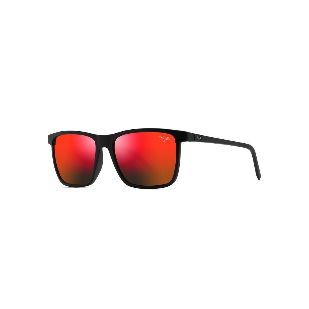 One Way Rectangular Matte Black Sunglasses with Gradient Red Lenses