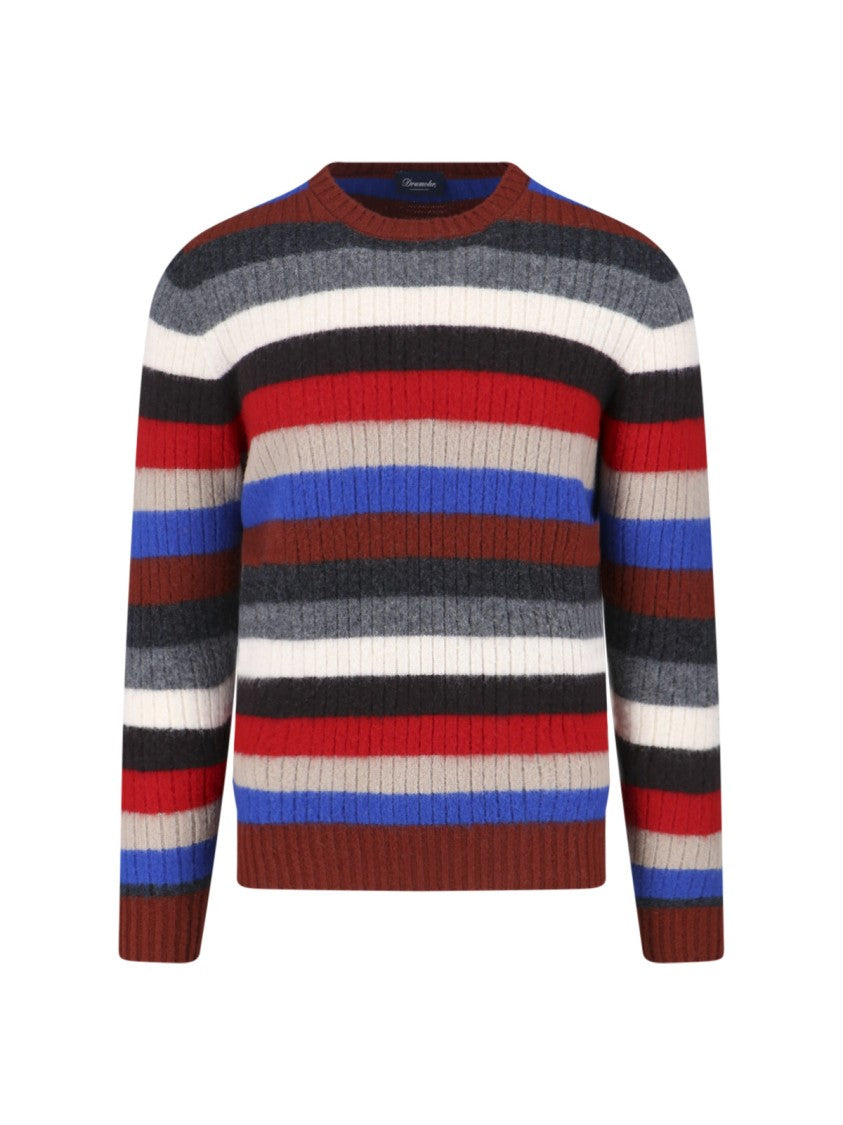 Textured Multicolour Knit Sweater With Ribbed Cuffs And Hem