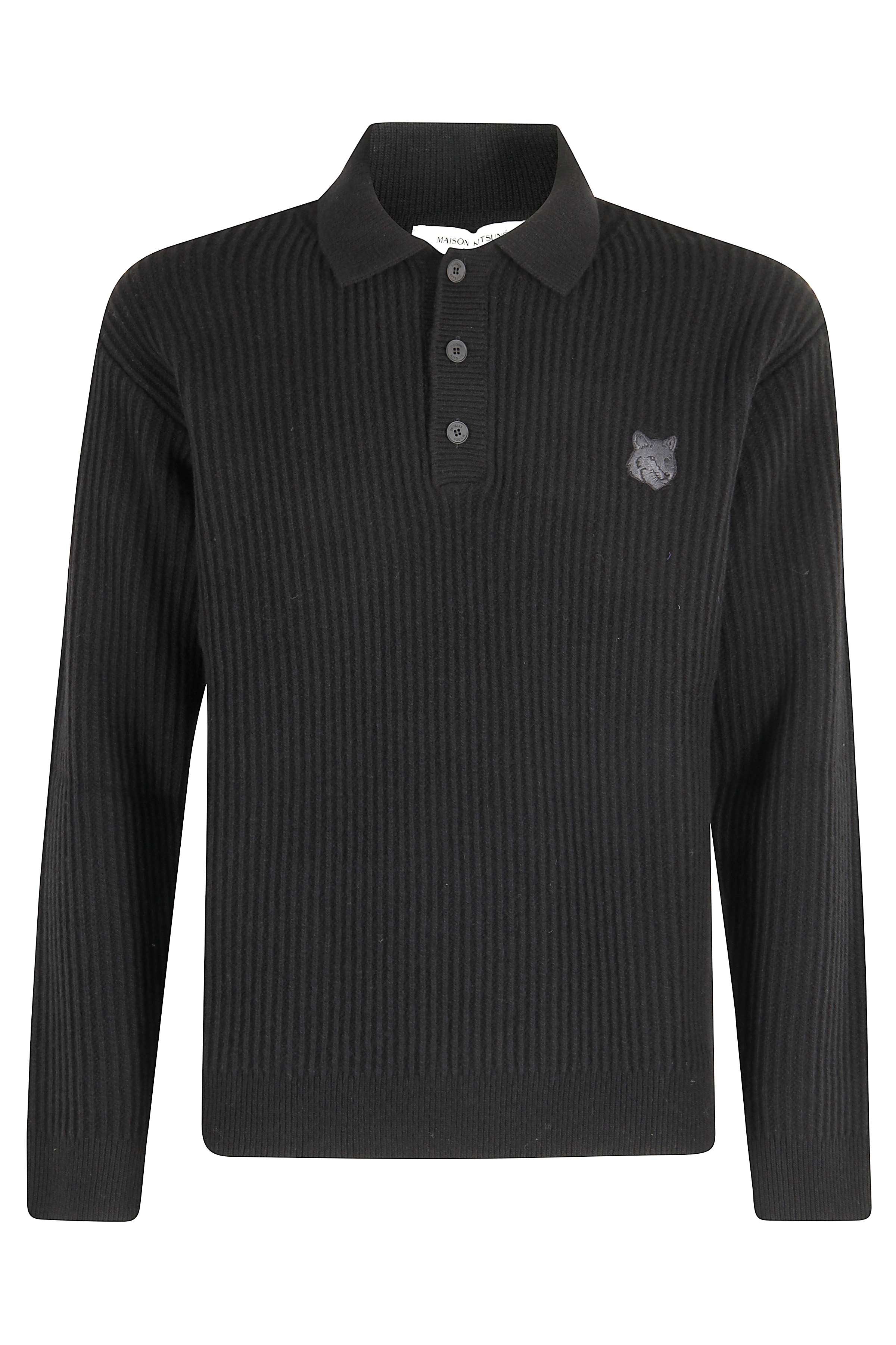 Fox Head Wool Ribbed Polo Jumper
