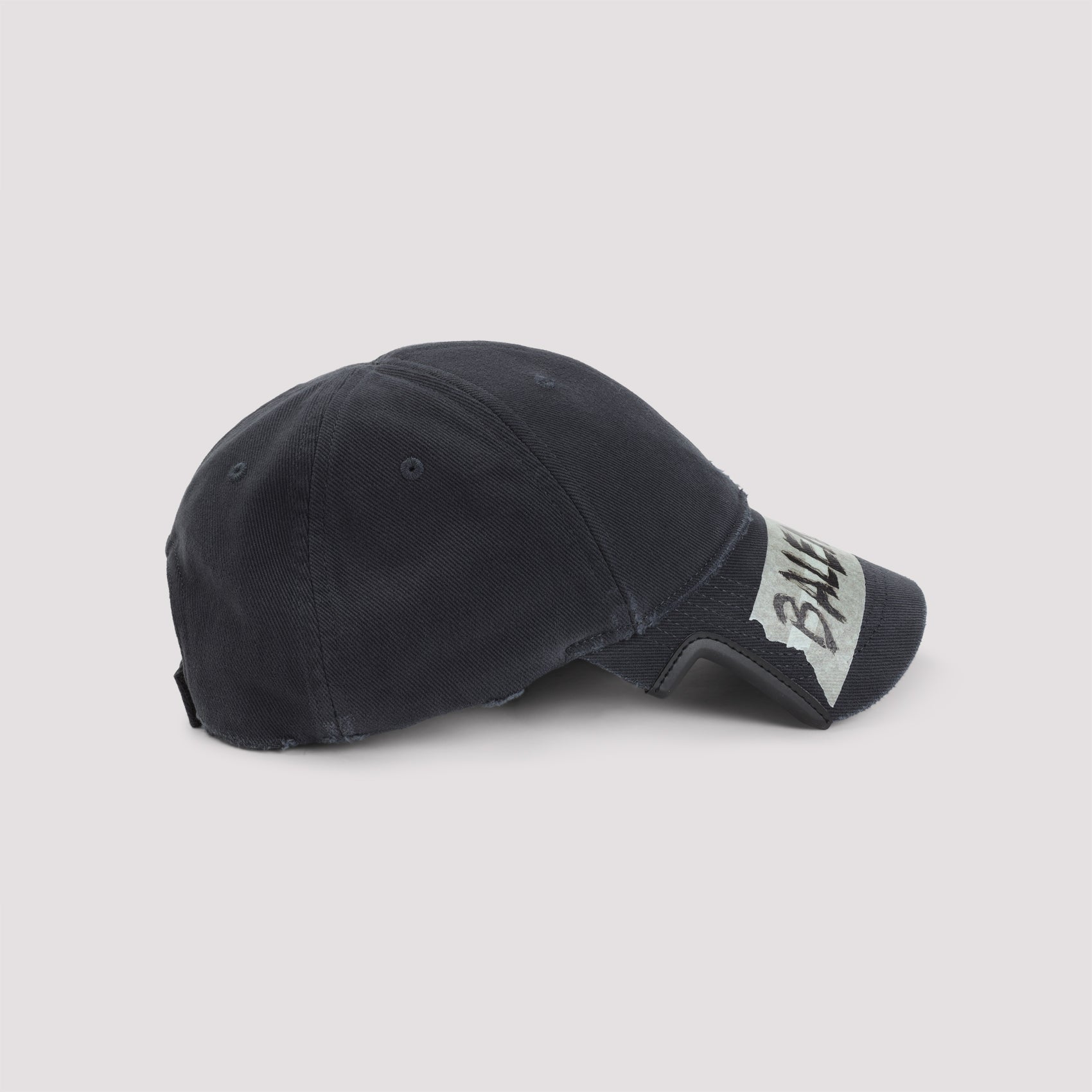 Distressed Black Cotton Cap with Handwritten Graphic