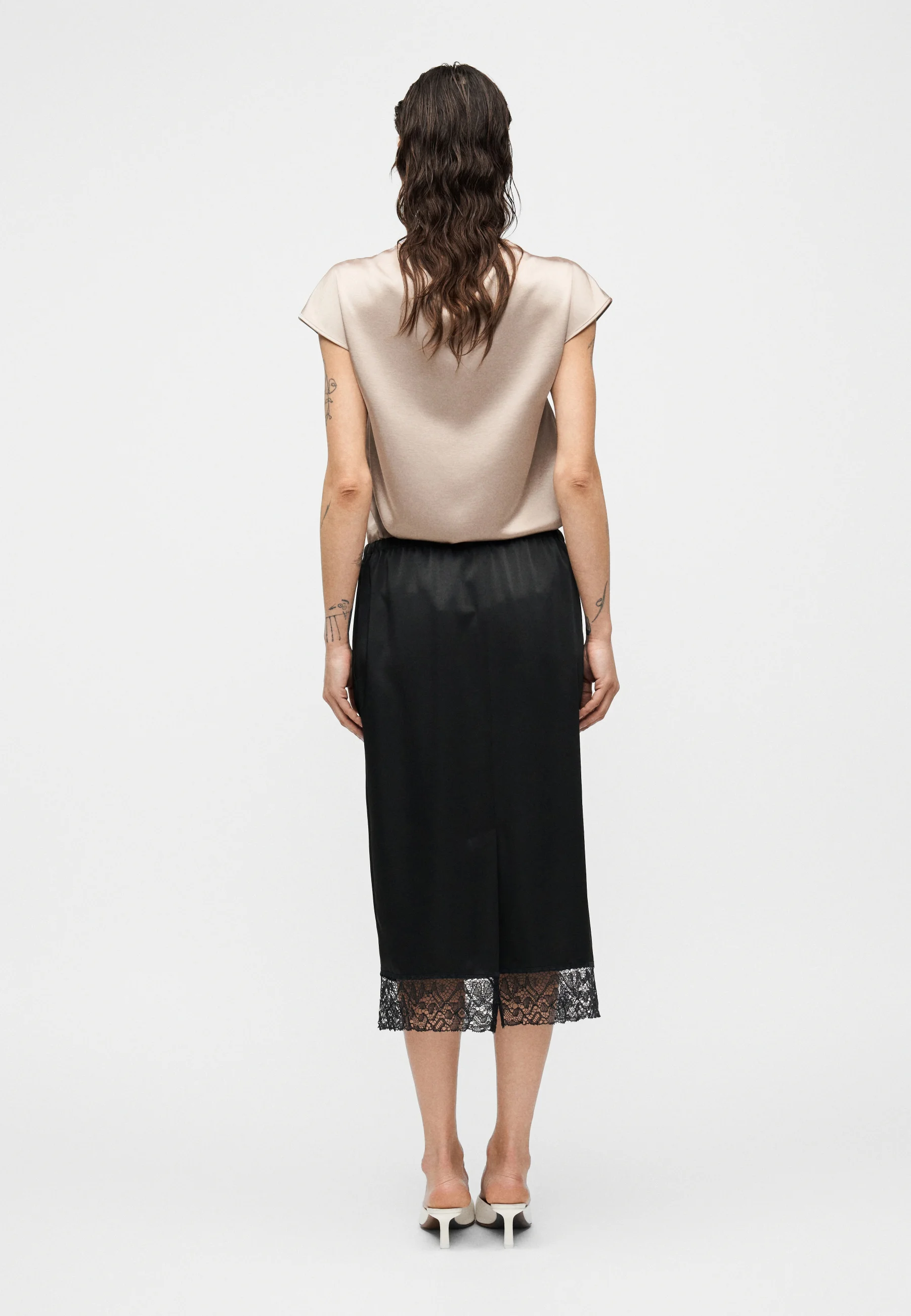 Black Cotton Linen Midi Skirt