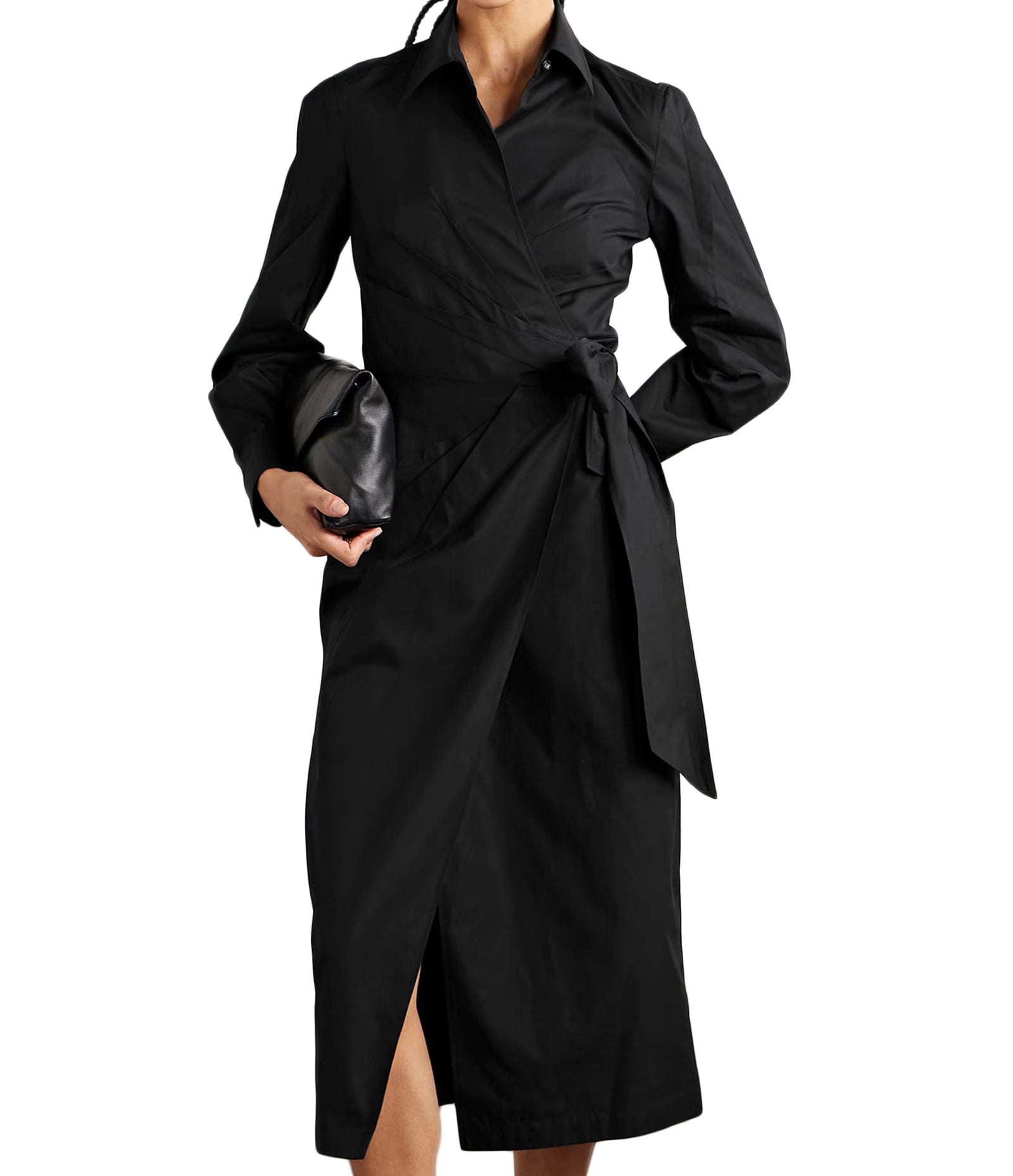 Midi-Length Tailored Dress with Wrap-Style Front