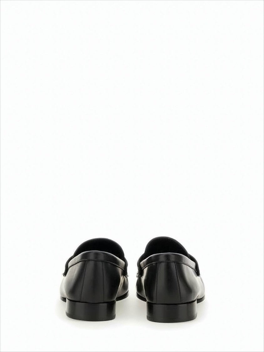 Black Lambskin Loafers with Moccasin Toe and Gold Emblem