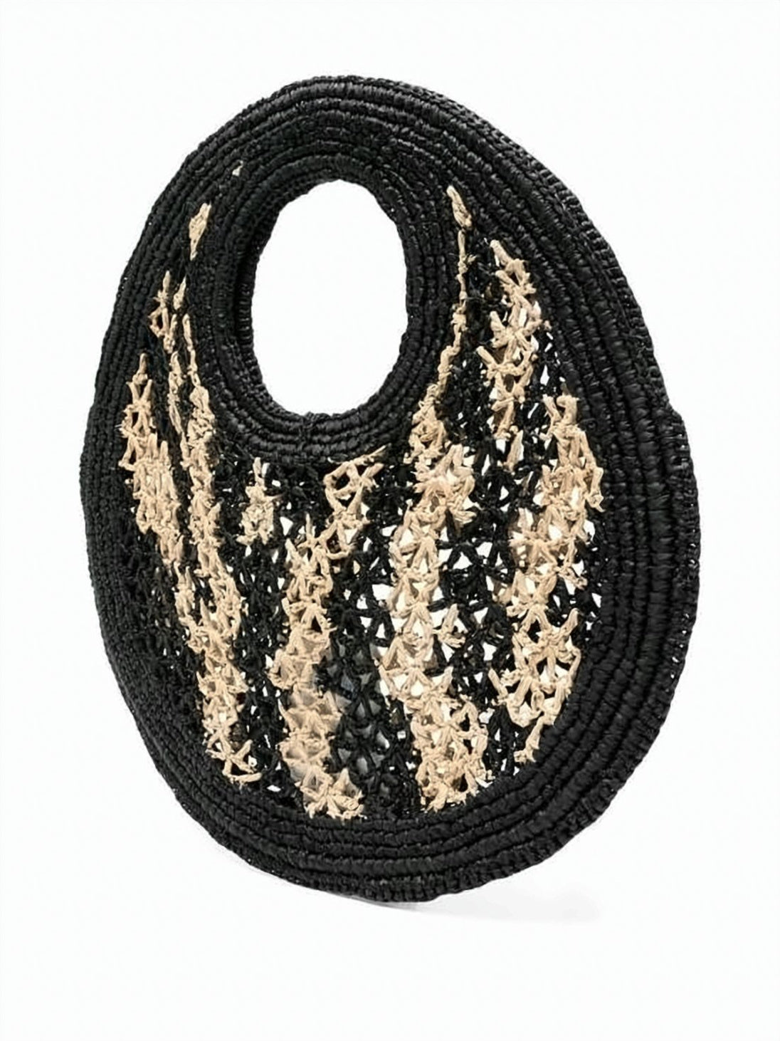 Open-Weave Raffia Tote Bag with Circular Handle