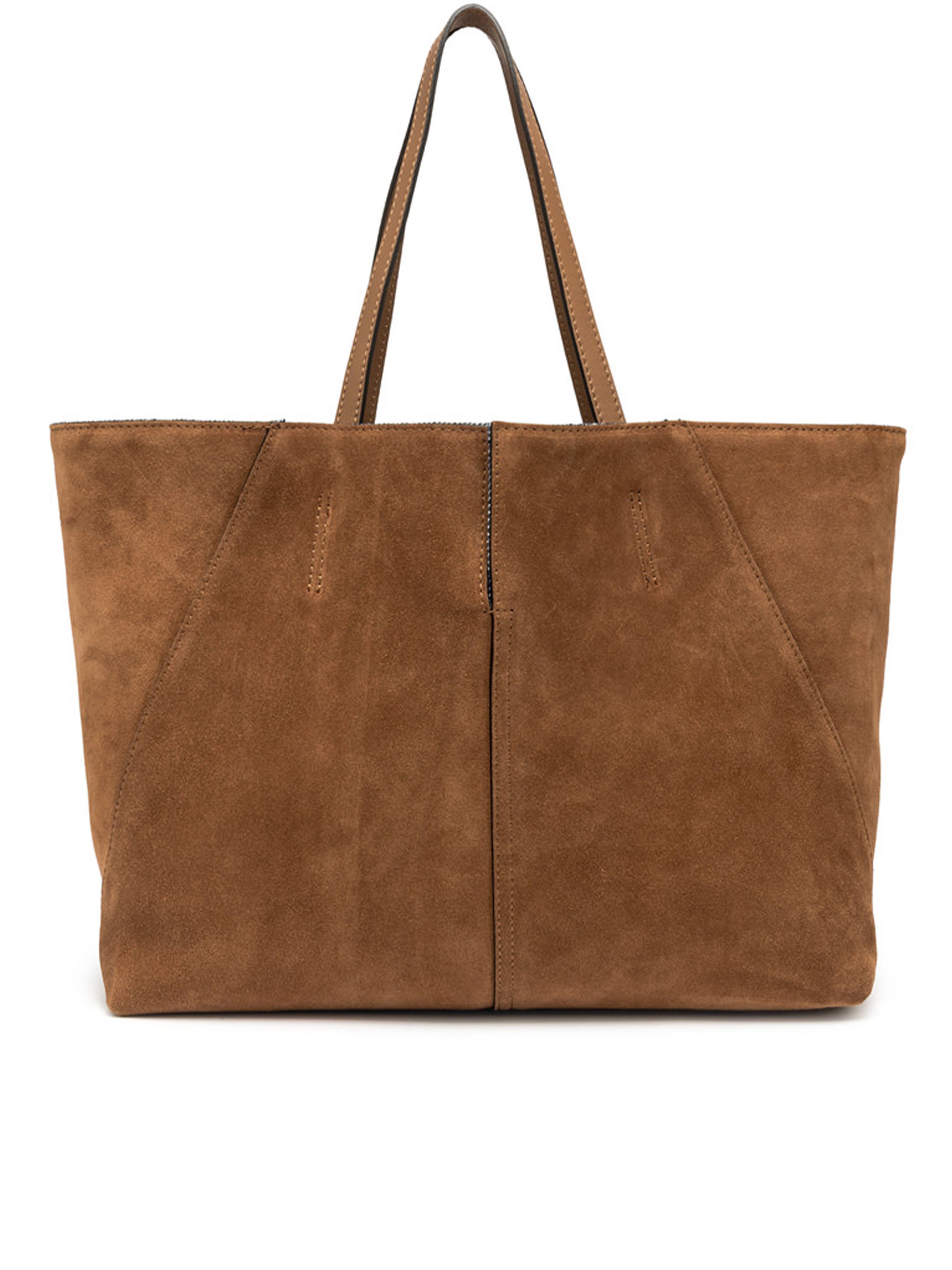 Maya Warm Brown Suede Structured Tote