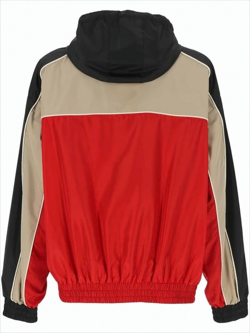 Color-Block Casual Jacket with Drawstring Hood and Lightweight Fabric