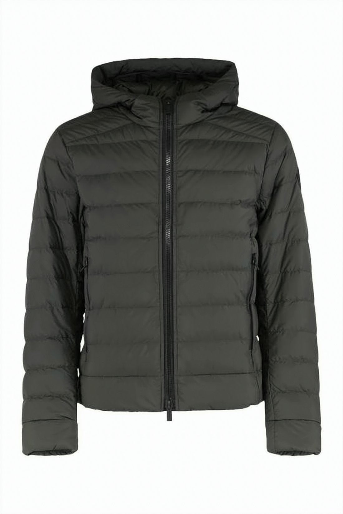 Cropped Puffer Jacket with Horizontal Quilting and Hood
