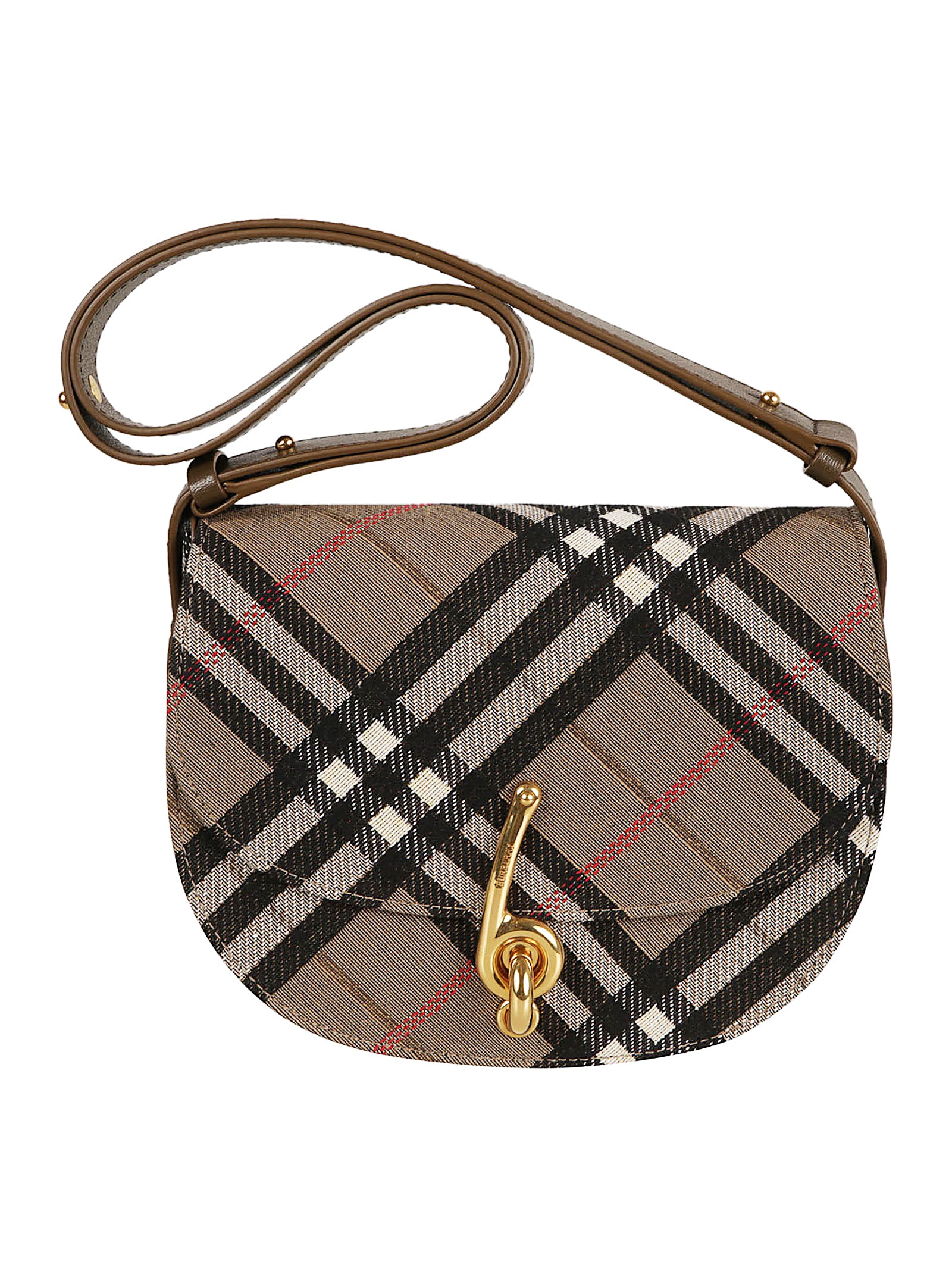 Classic Check Pattern Shoulder Bag with Gold-Tone Hardware