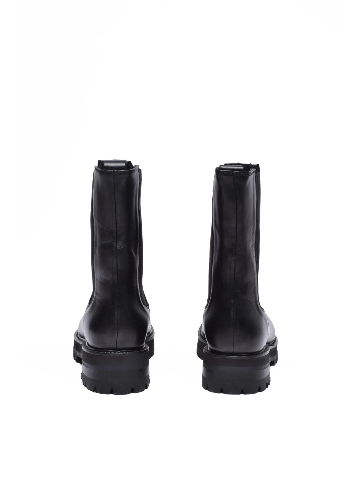 Black Leather Rubber Women's Leather Ankle Boot