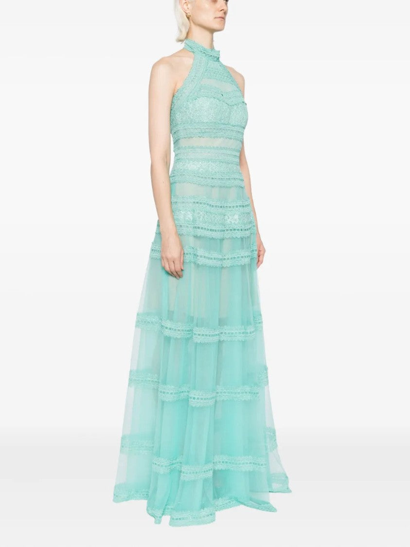 Lace Striped Long Dress