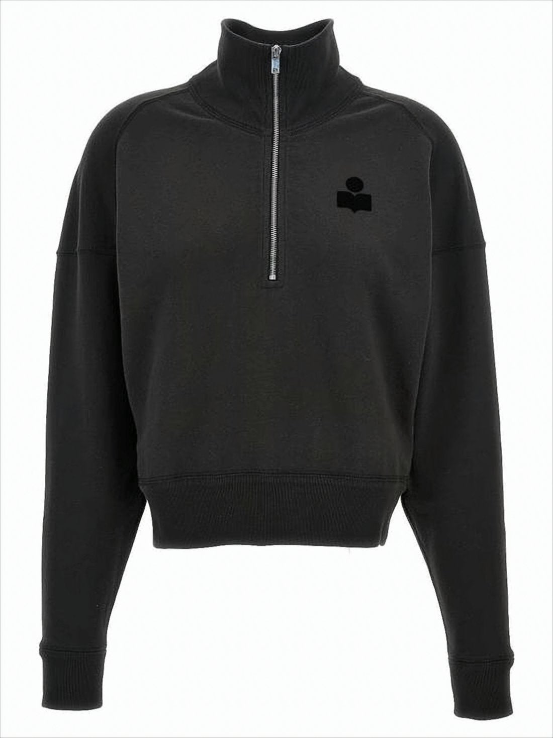 Cropped Turtleneck Sweatshirt with Half-Zip Closure