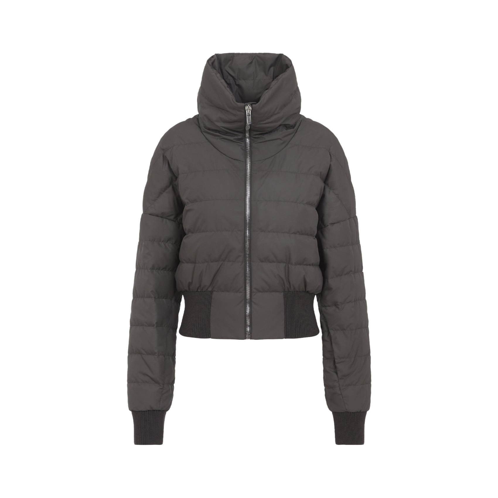 Cropped Black Down Coat With High Turtle-Neck And Zipper Detail