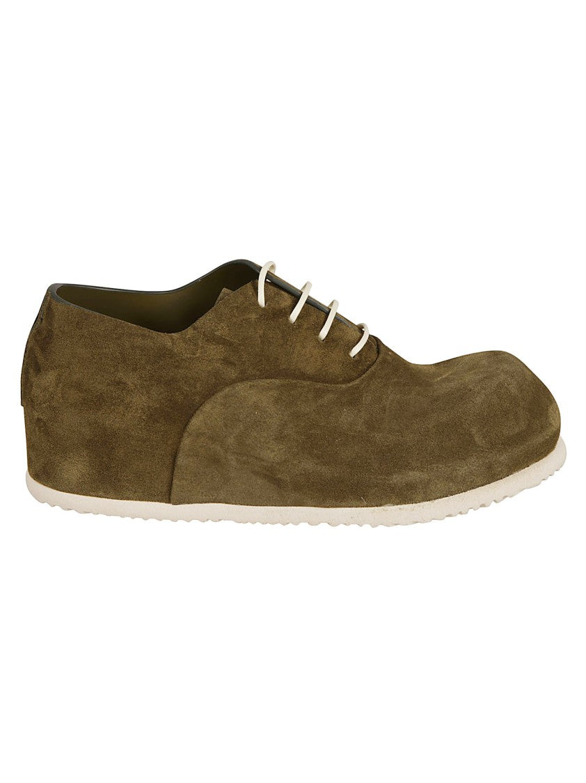 Rounded Toe Green Calf Leather Flat Shoes