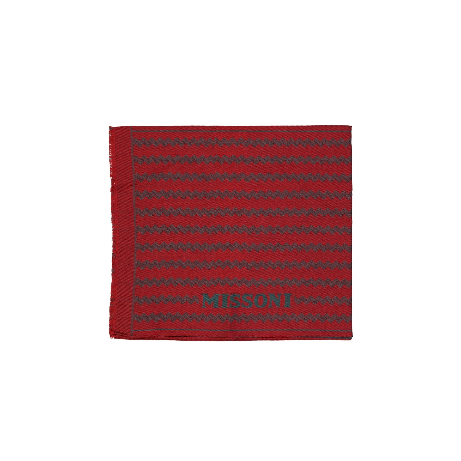 Zigzag Pattern Wool Scarf With Fringe Finish