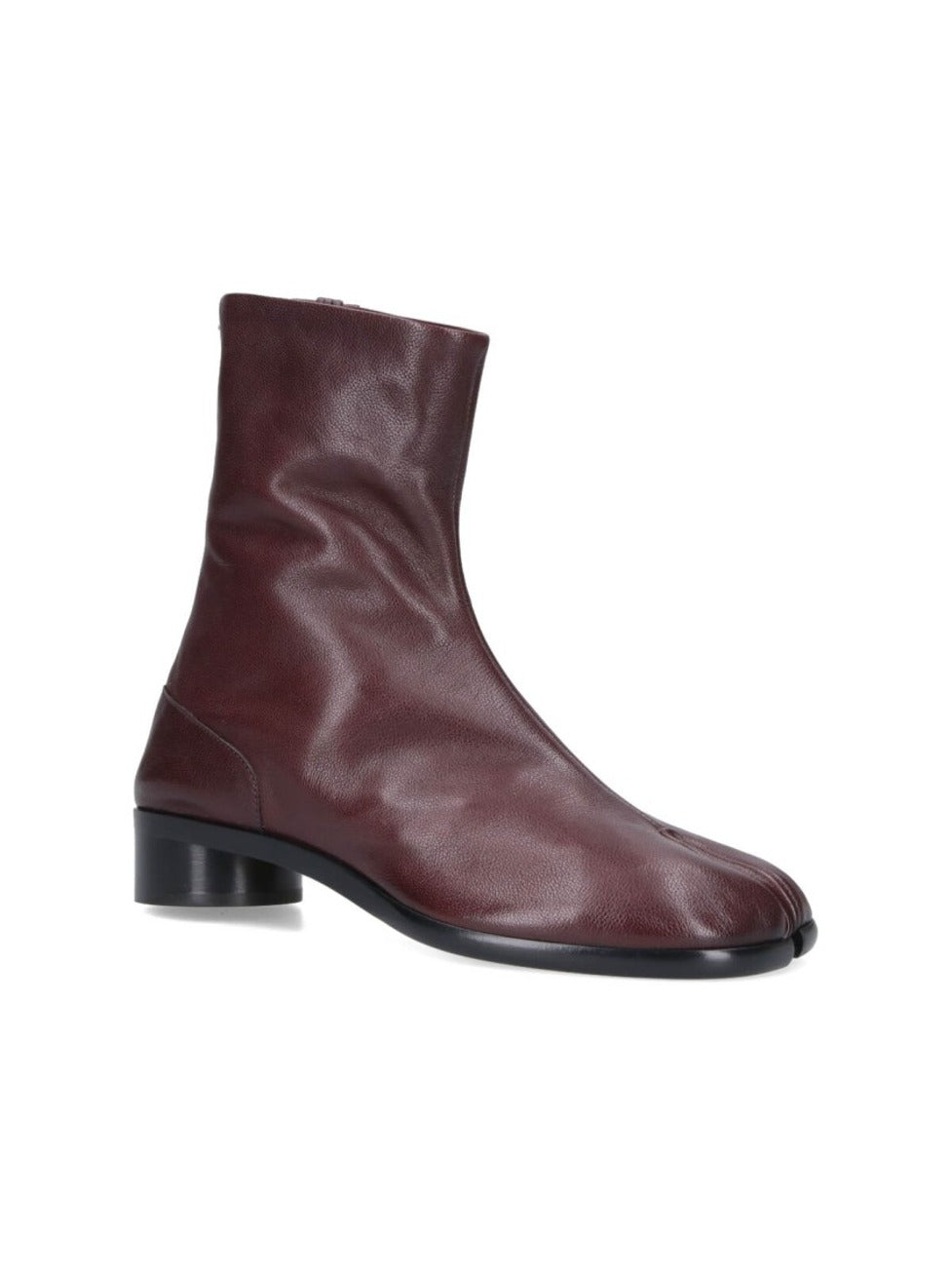 Ankle-High Split-Toe Brown Leather Boots