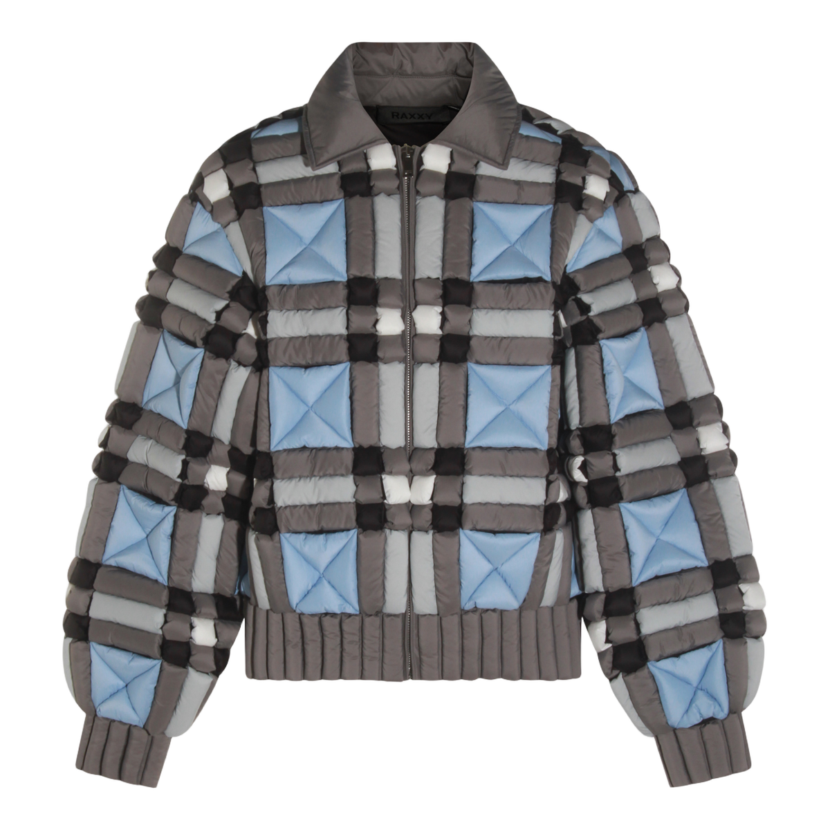 Padded Checkered Casual Jacket with Structured Collar