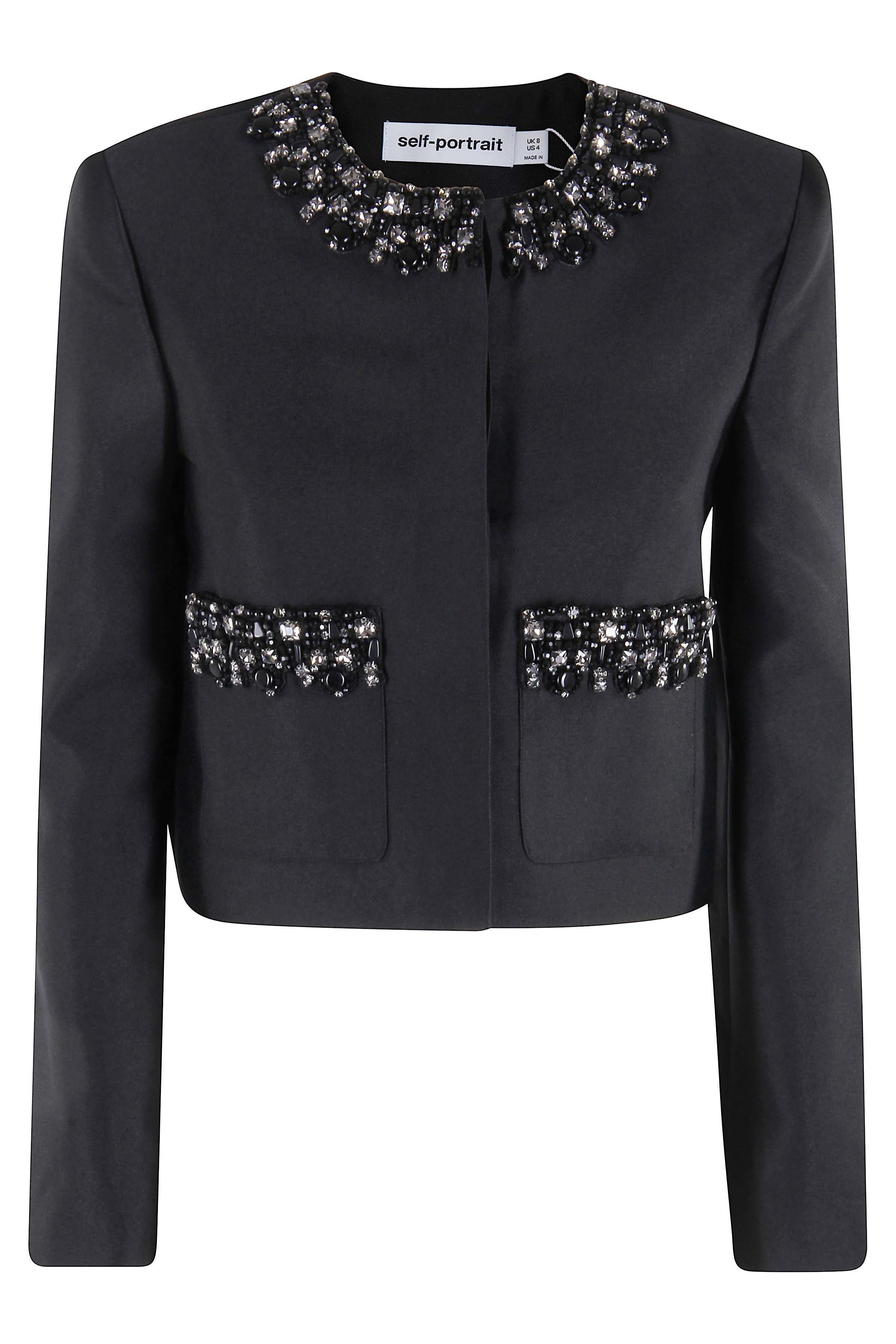 Black Taffeta Embellished Trim Jacket