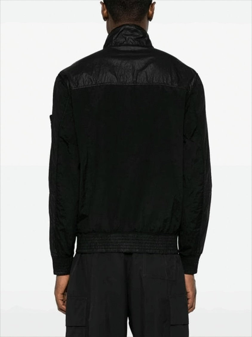 Black High-Collar Jacket with Textured Panels