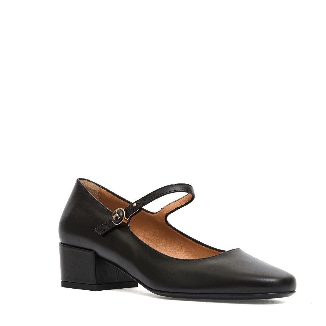 Black Leather Ballerinas With Straps