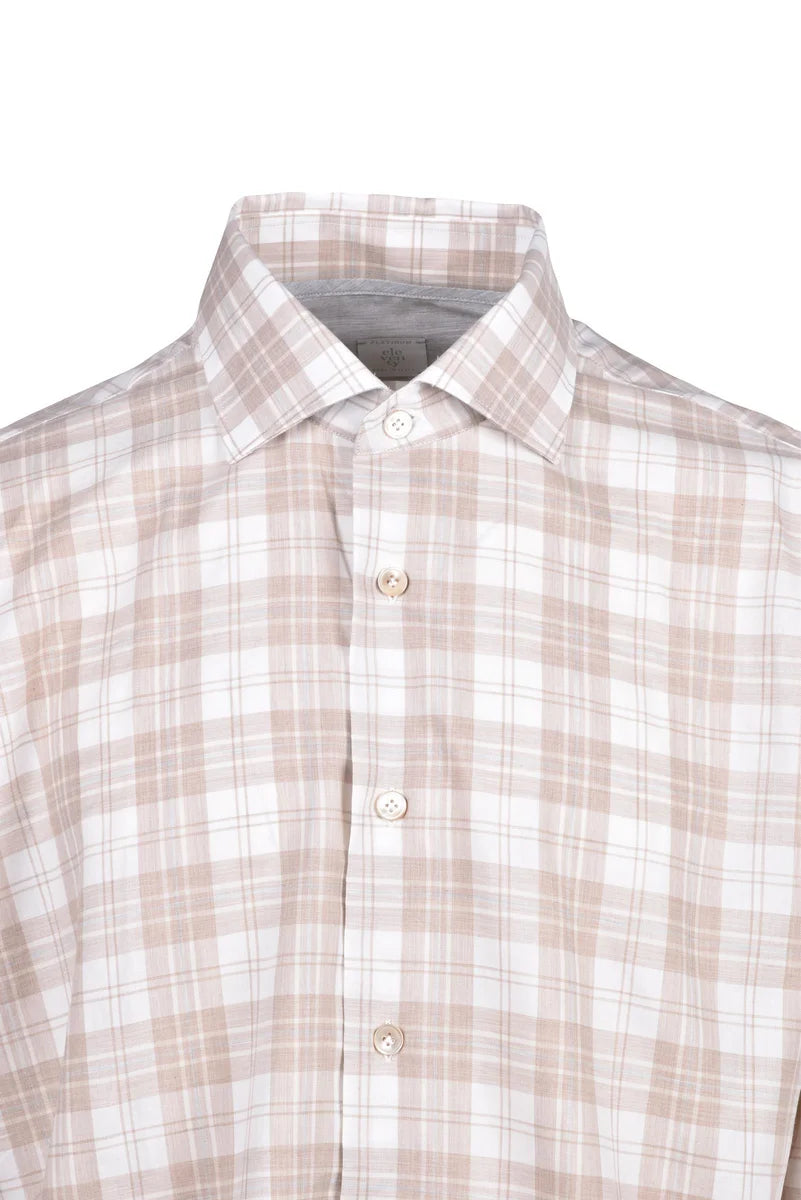 Beige and White Checkered Cotton Shirt