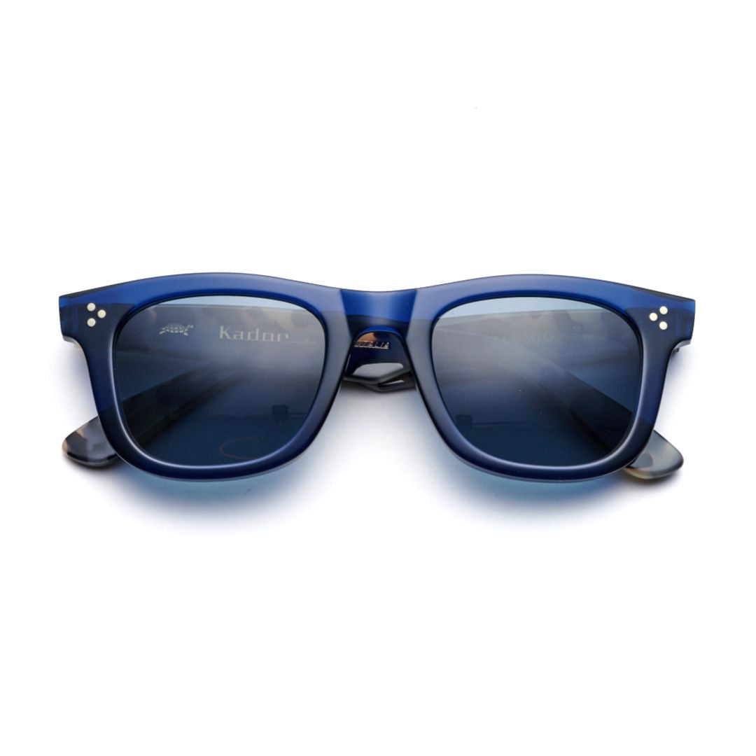 Solemio Rectangular Deep Blue Sunglasses with Tortoiseshell Temples