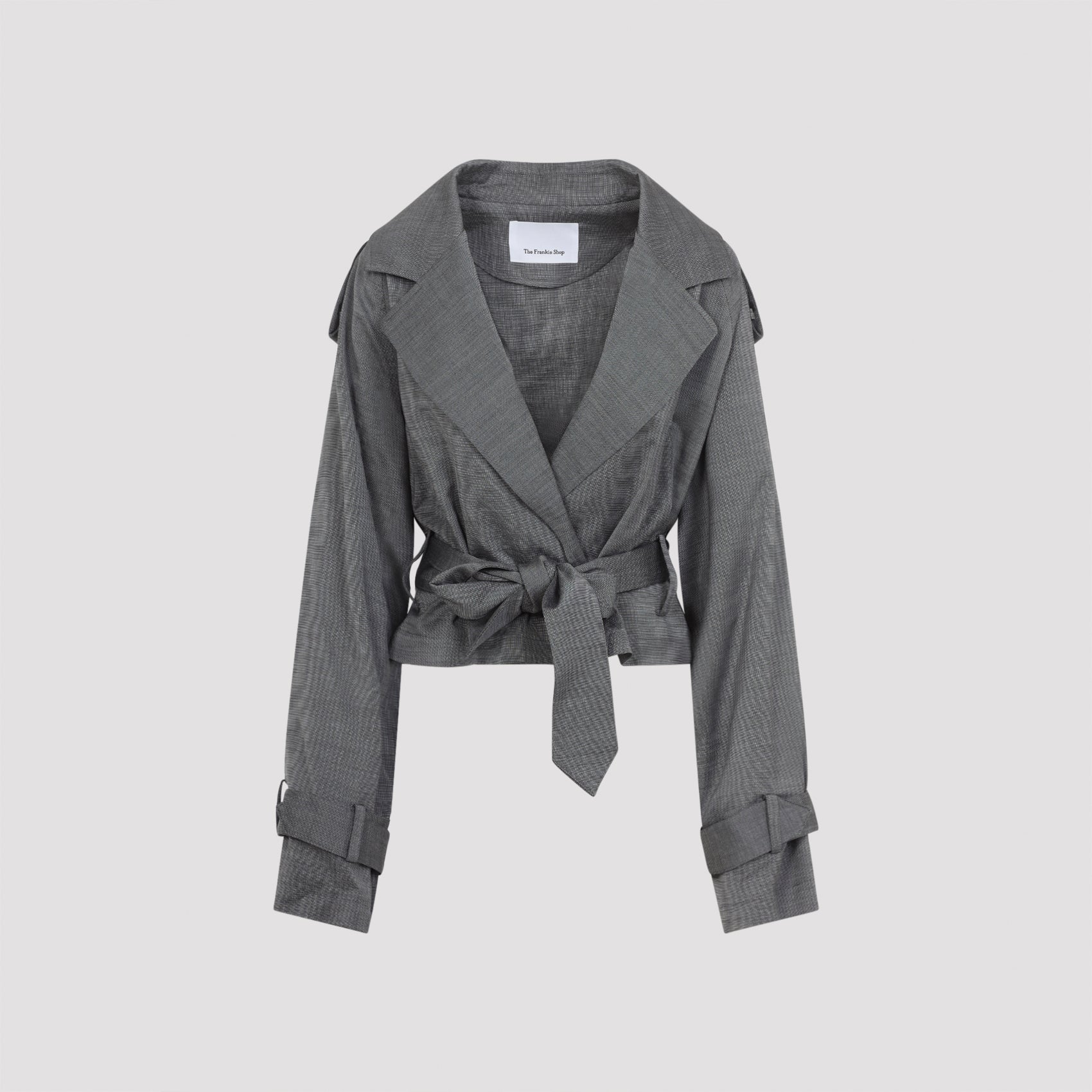 Textured Tailored Jacket with Self-Tie Belt