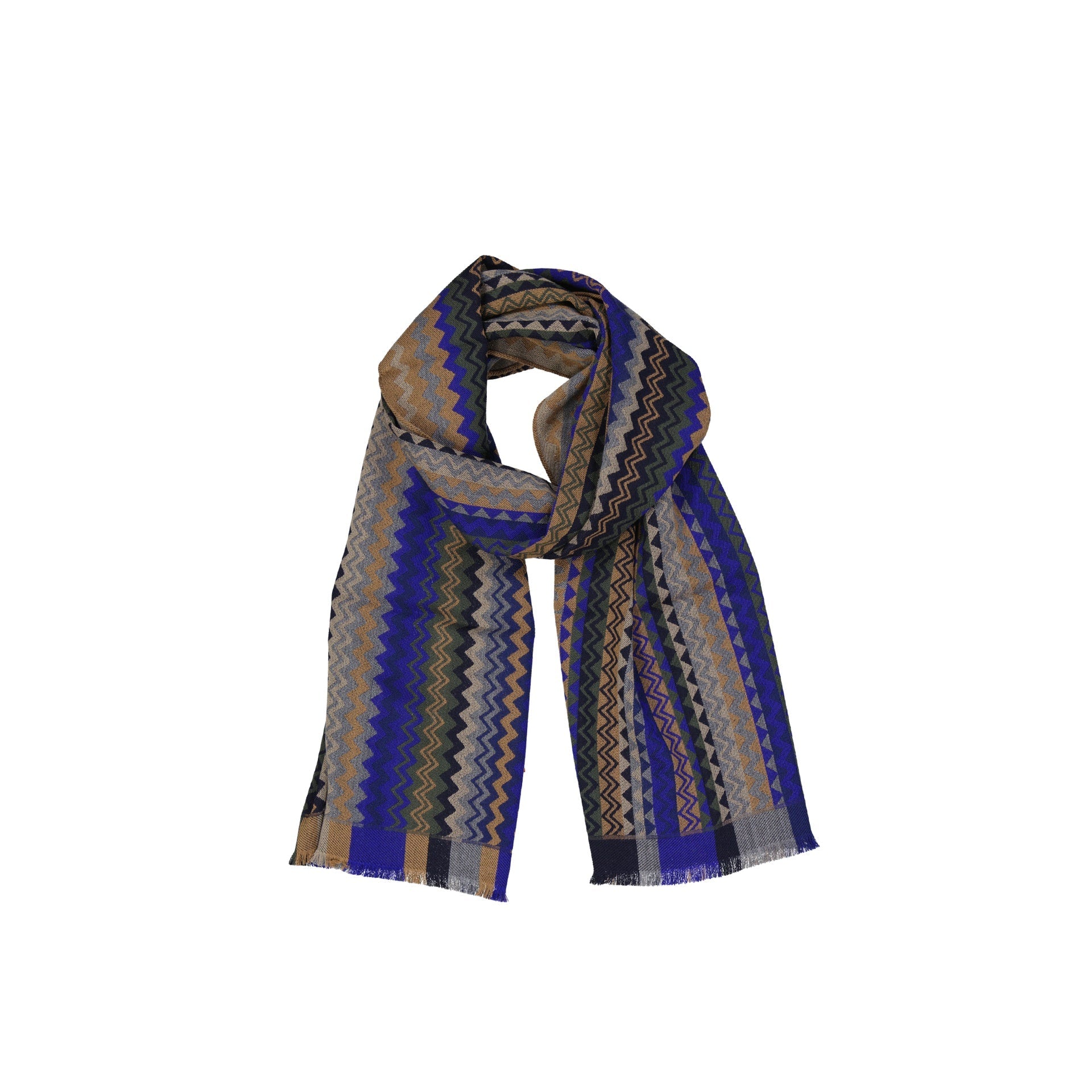 Rectangular Wool Scarf with Zigzag Pattern