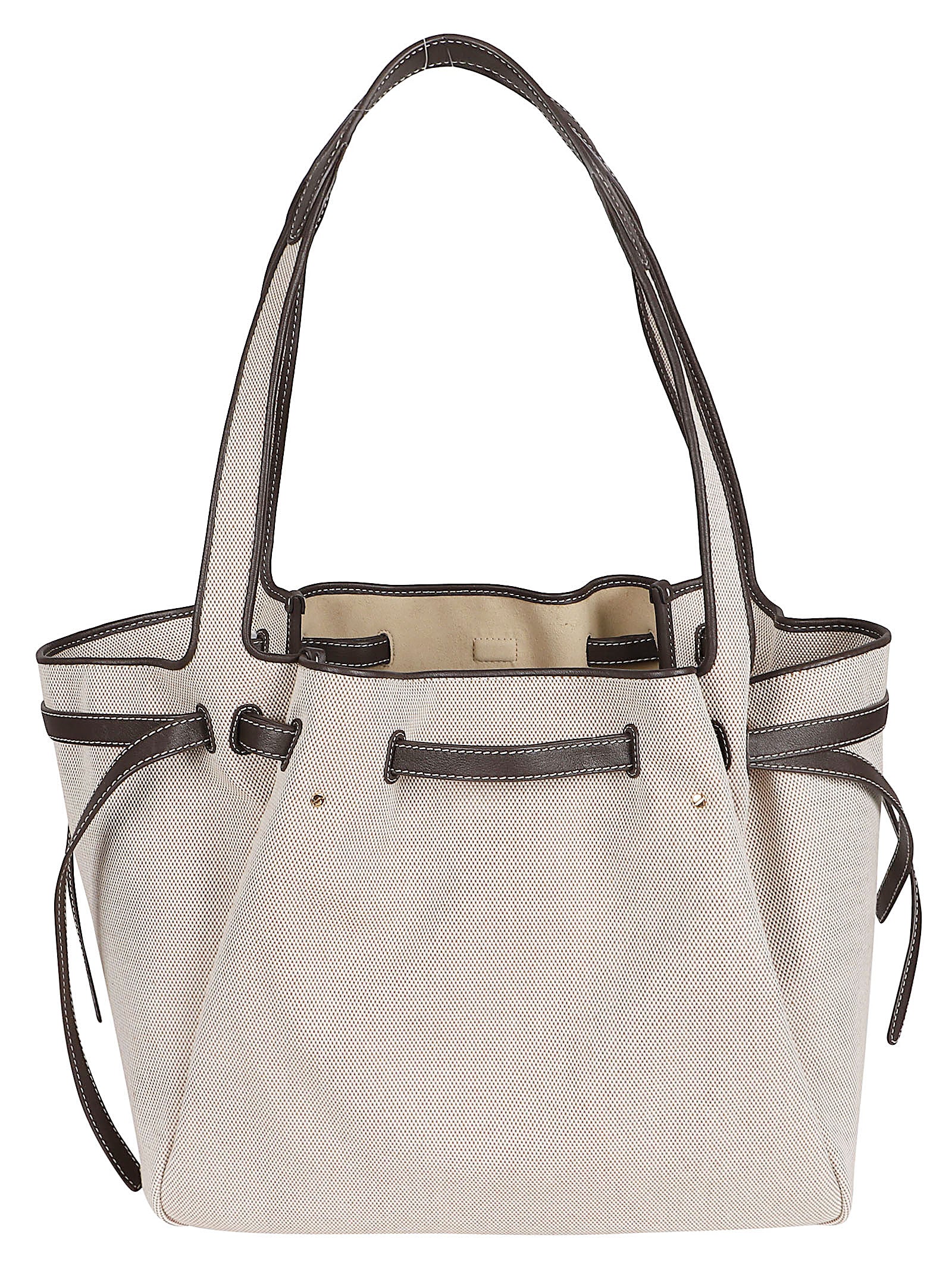 Textured Cotton Tote Bag with Leather Trim and Adjustable Width