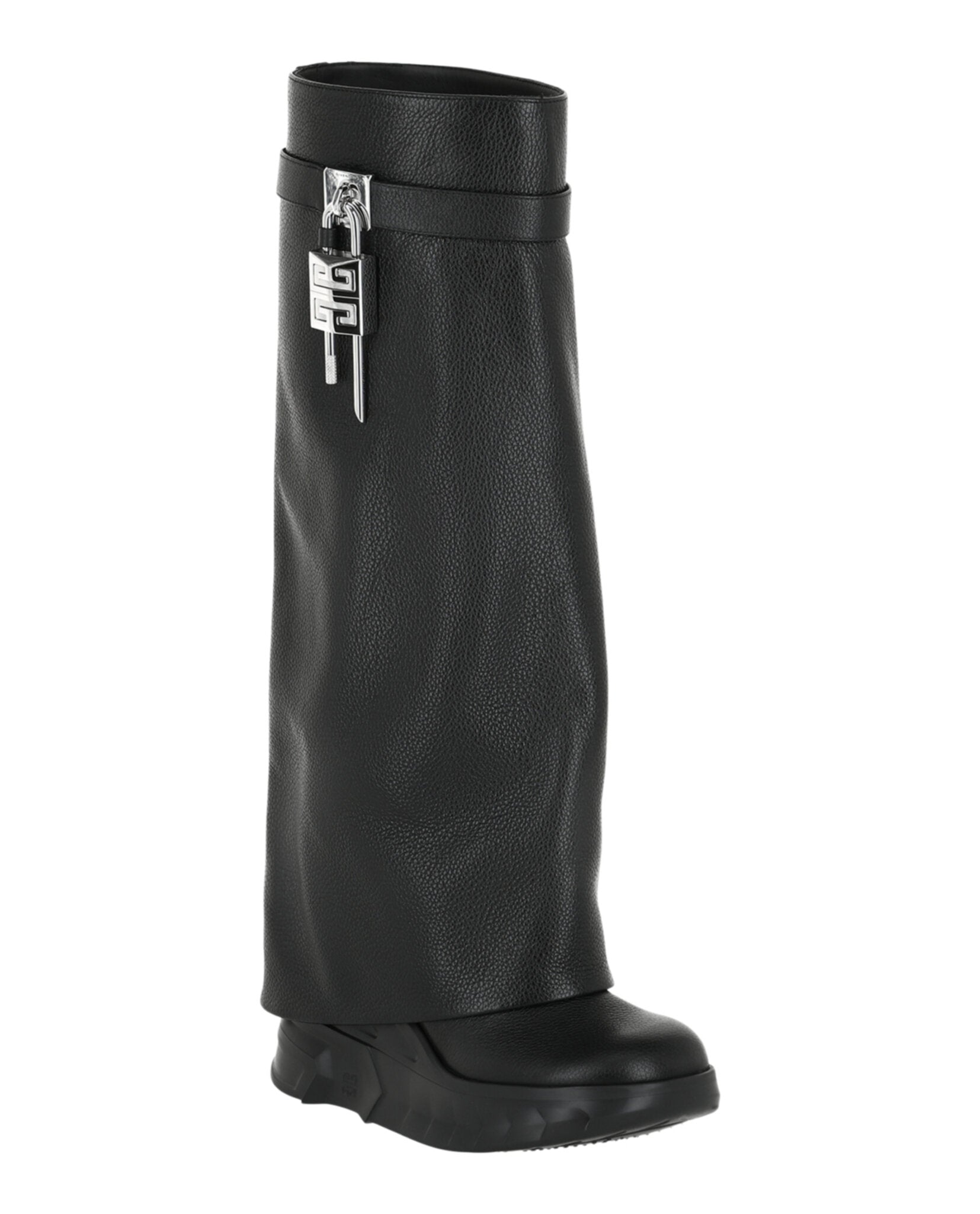 Shark Lock Biker Boots In Grained Leather