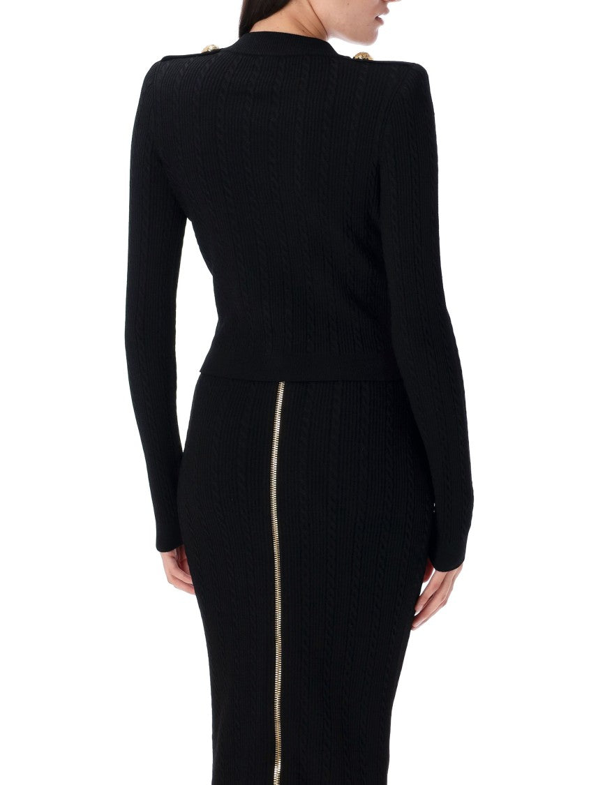 Long Sleeves Ribbed And Cable-Knit Cardigan