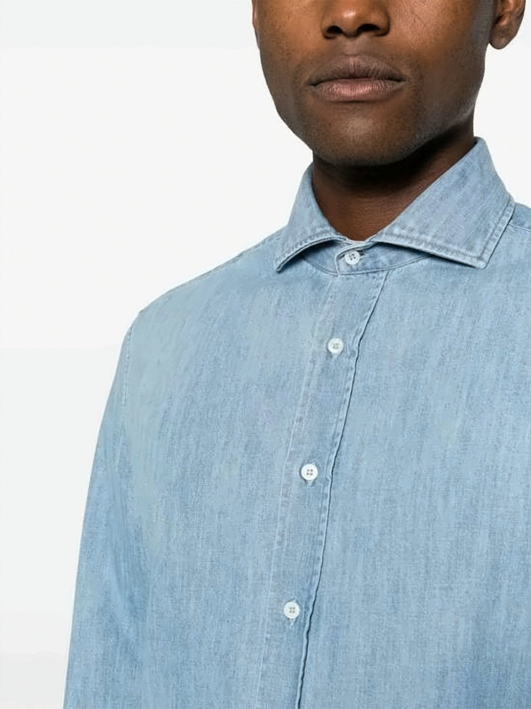 Lightweight Denim Shirt with French Collar