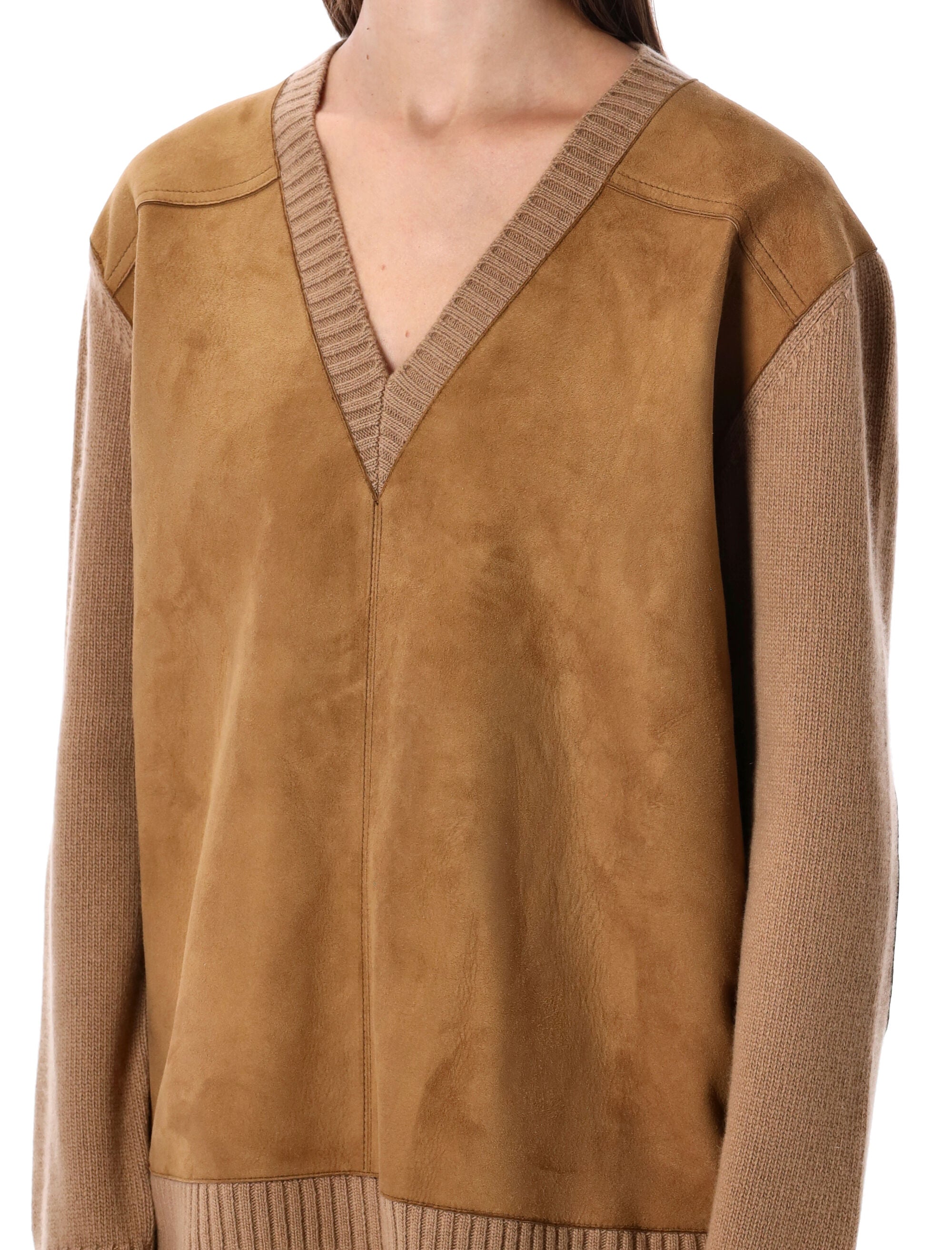 Wool And Cashmere Sweater With Lambskin Front